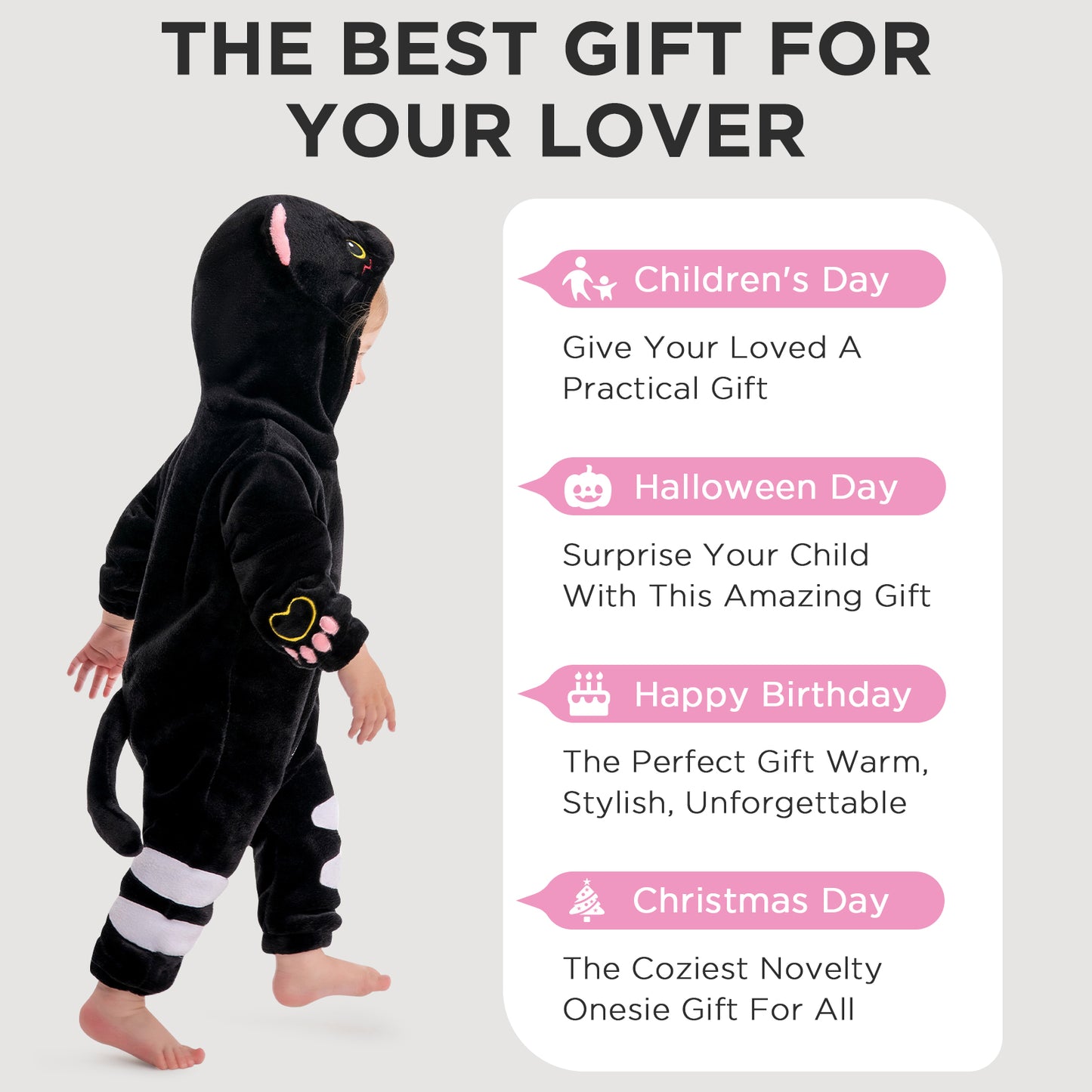OLAOLA Baby Black Cat Pajamas Animal Onesie Toddler Romper Plush Dress Up Infant Outfits Halloween Suit