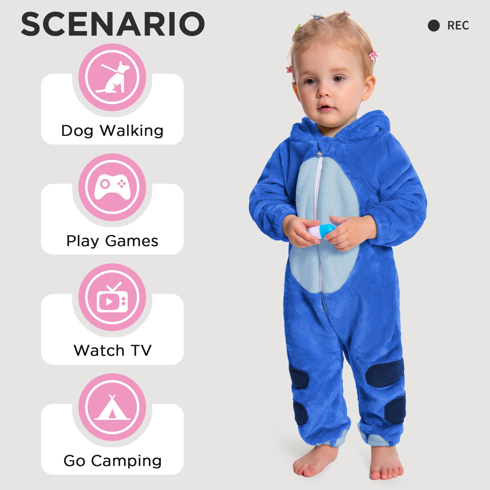 OLAOLA Baby Blue Dinosaur Pajamas Animal Onesie Toddler Romper Plush Dress Up Infant Outfits Halloween Suit