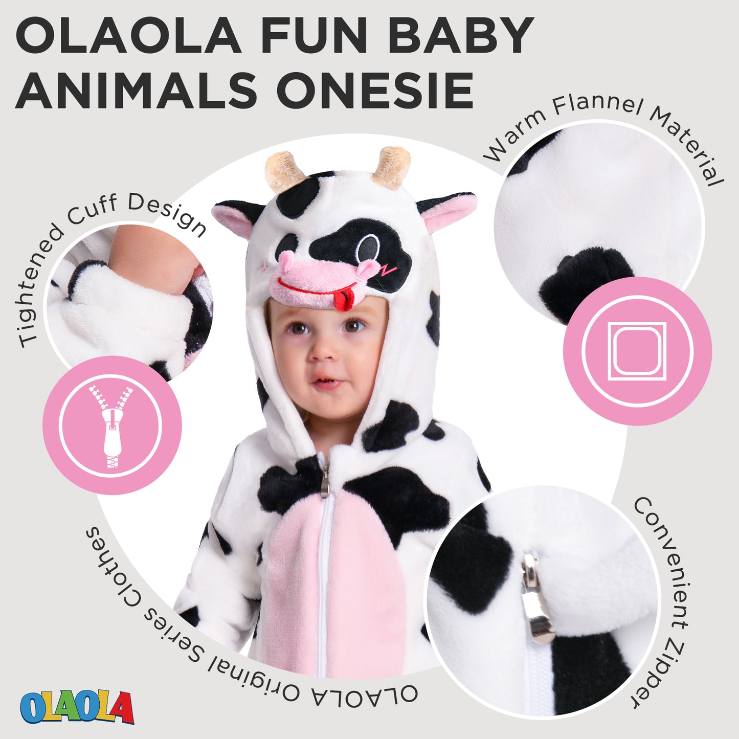 OLAOLA Baby Cow Pajamas Cattle Animal Onesie Toddler Romper Plush Dress Up Infant Outfits Sleepwear Party