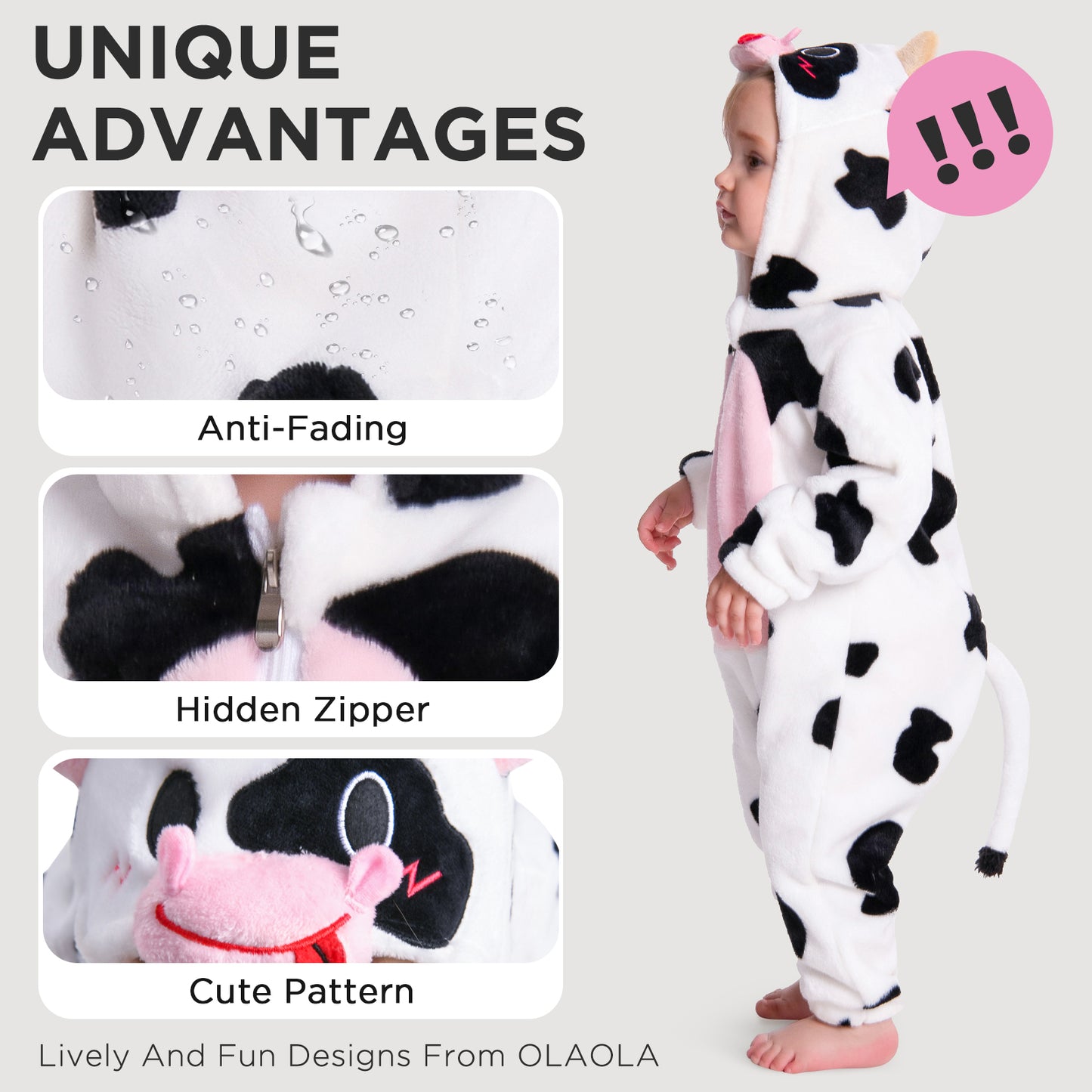 OLAOLA Baby Cow Pajamas Cattle Animal Onesie Toddler Romper Plush Dress Up Infant Outfits Sleepwear Party