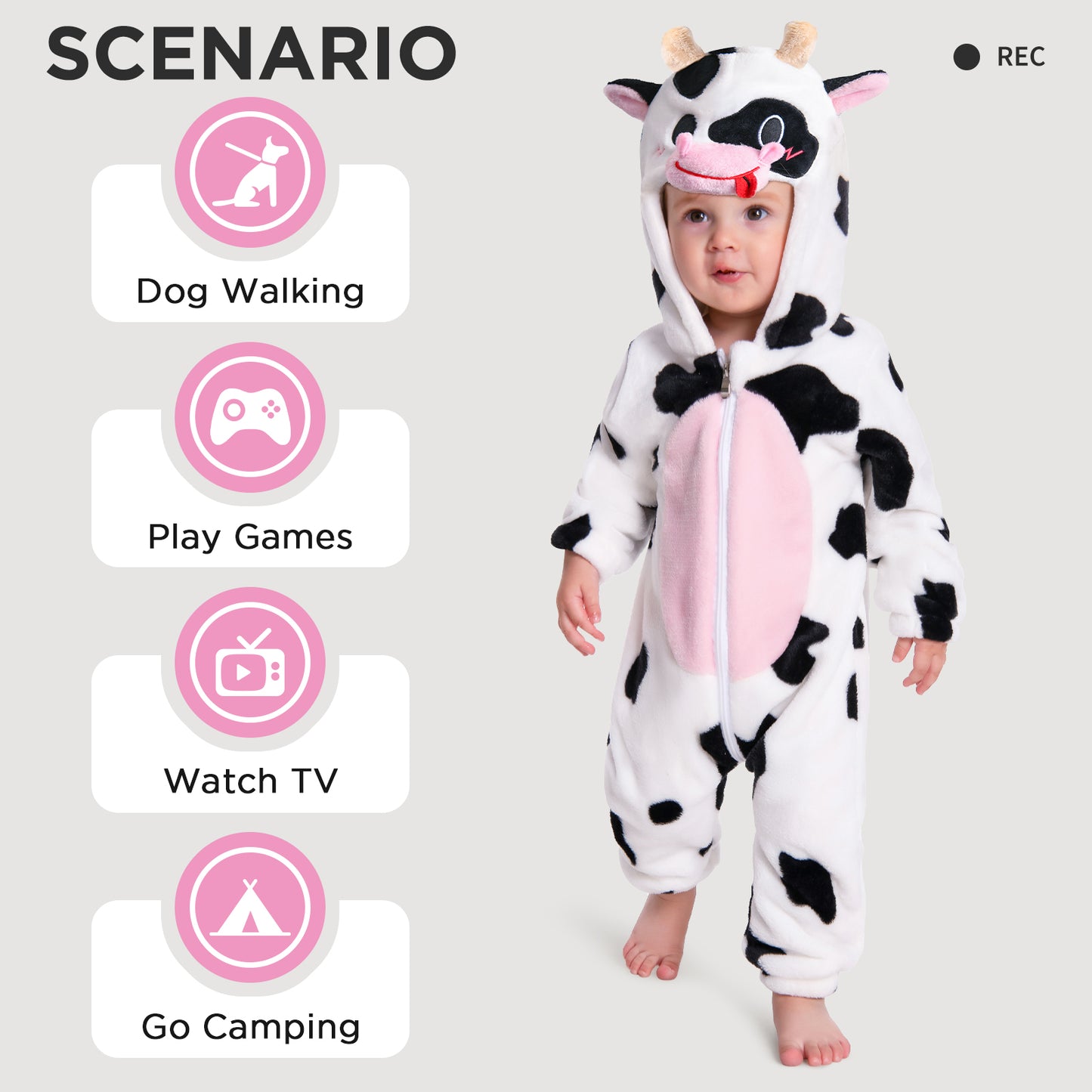 OLAOLA Baby Cow Pajamas Cattle Animal Onesie Toddler Romper Plush Dress Up Infant Outfits Sleepwear Party