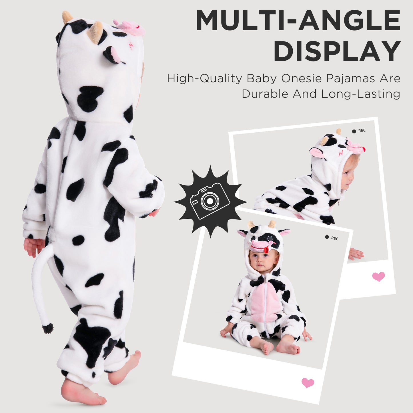 OLAOLA Baby Cow Pajamas Cattle Animal Onesie Toddler Romper Plush Dress Up Infant Outfits Sleepwear Party
