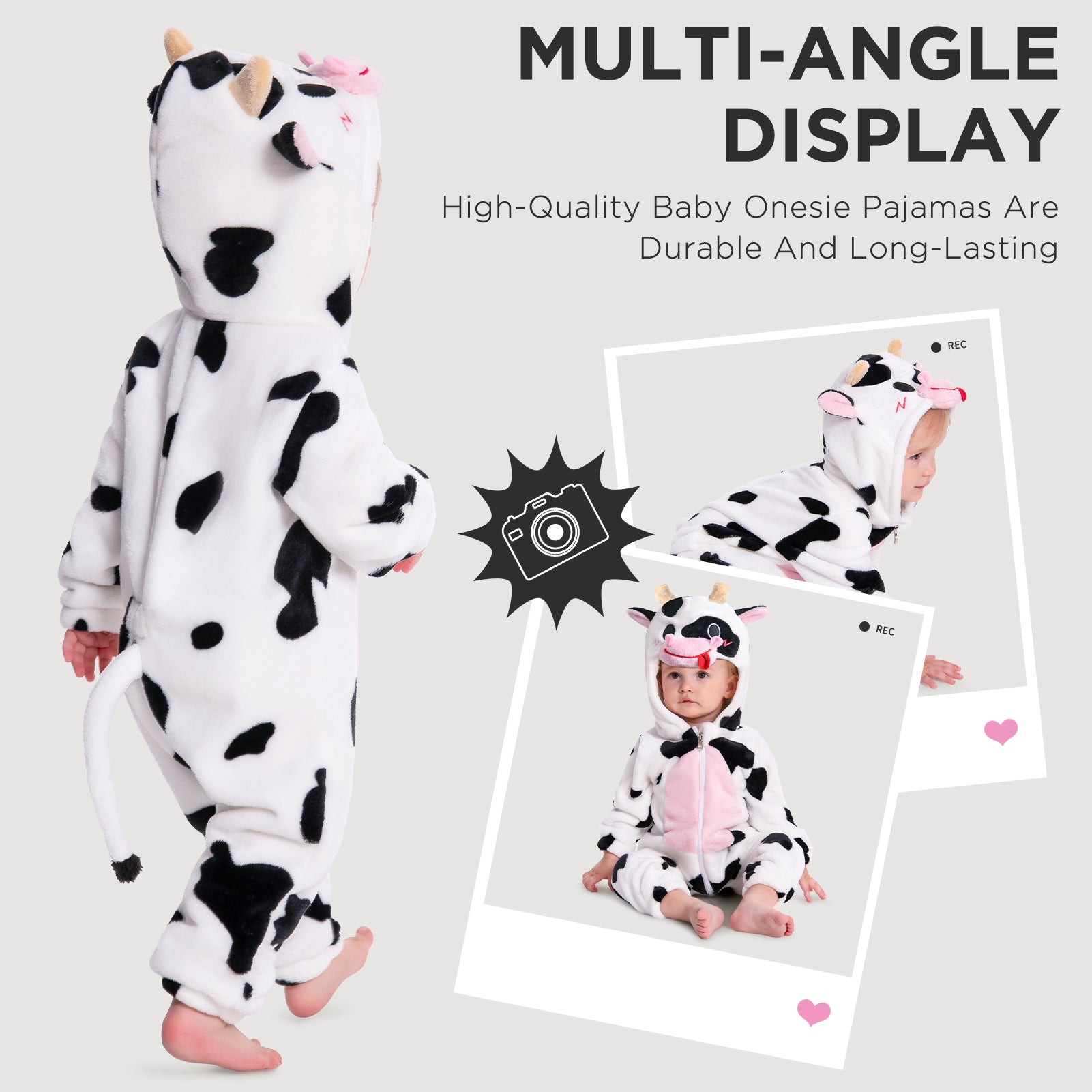 OLAOLA Baby Cow Pajamas Cattle Animal Onesie Toddler Romper Plush Dress Up Infant Outfits Sleepwear Party