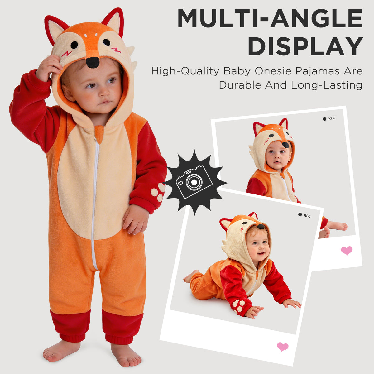 OLAOLA Baby Fox Jumpsuit Cozy Pajamas Soft Animal Onesie Toddler Romper Plush Dress Up Infant Outfits Halloween Suit
