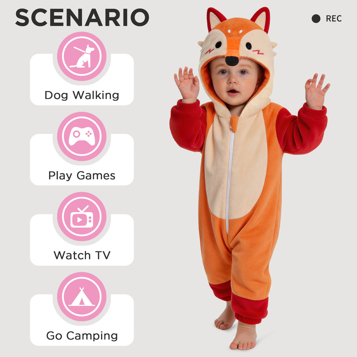 OLAOLA Baby Fox Jumpsuit Cozy Pajamas Soft Animal Onesie Toddler Romper Plush Dress Up Infant Outfits Halloween Suit