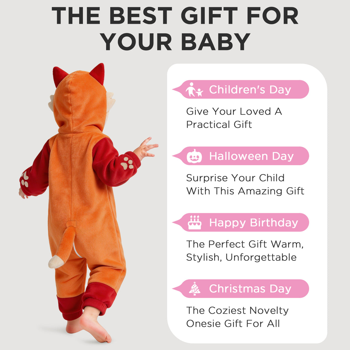 OLAOLA Baby Fox Jumpsuit Cozy Pajamas Soft Animal Onesie Toddler Romper Plush Dress Up Infant Outfits Halloween Suit