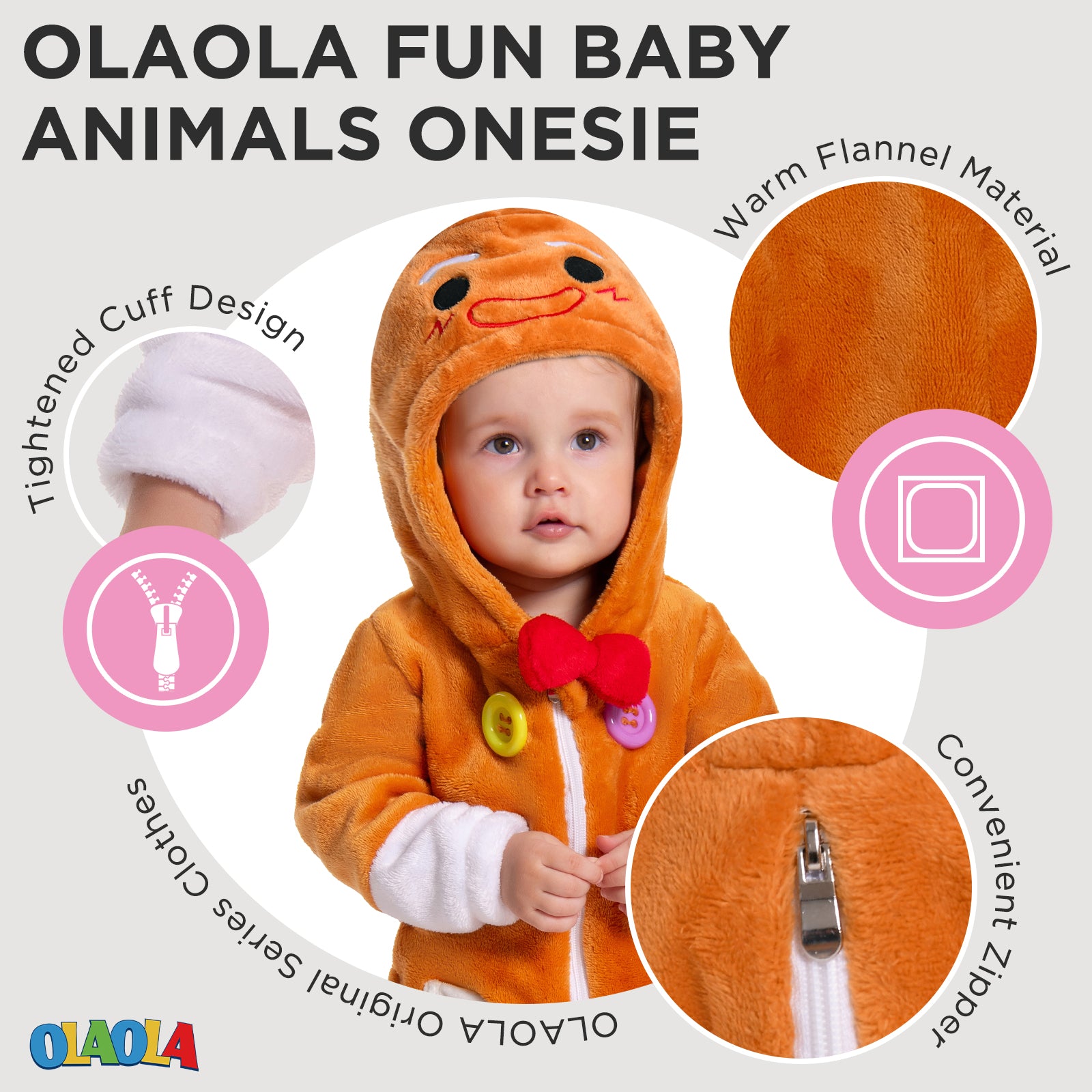 OLAOLA Baby Gingerbread Man Pajamas Animal Onesie Toddler Romper Plush Dress Up Infant Outfits Christmas Cosplay Costume