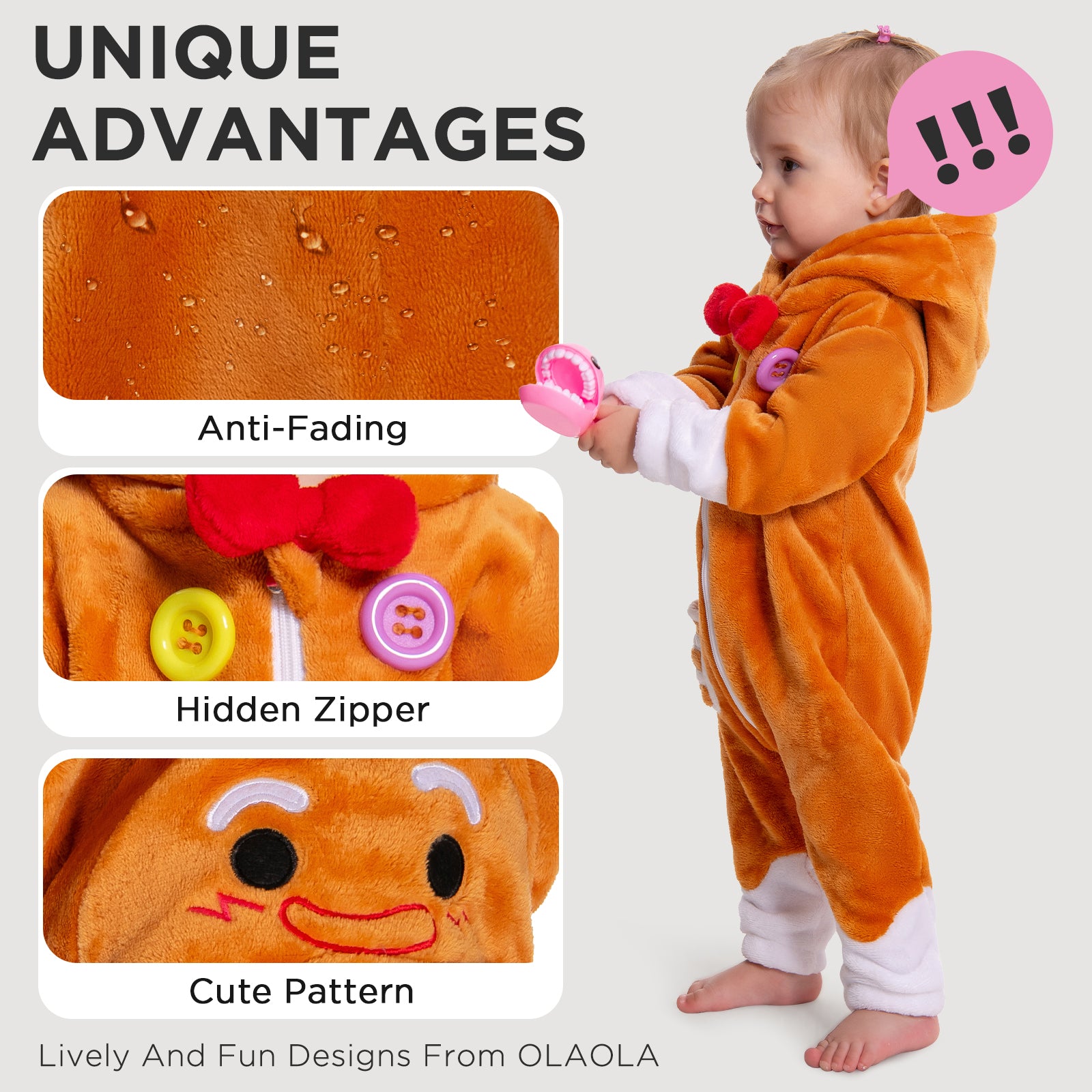 OLAOLA Baby Gingerbread Man Pajamas Animal Onesie Toddler Romper Plush Dress Up Infant Outfits Christmas Cosplay Costume