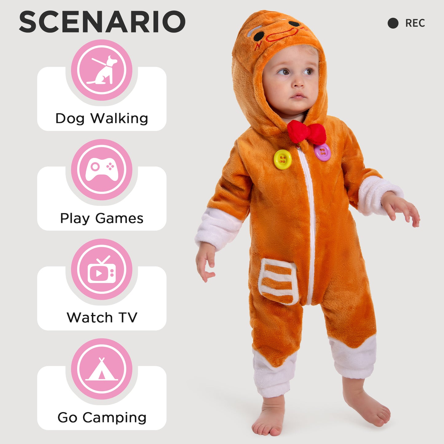 OLAOLA Baby Gingerbread Man Pajamas Animal Onesie Toddler Romper Plush Dress Up Infant Outfits Christmas Cosplay Costume