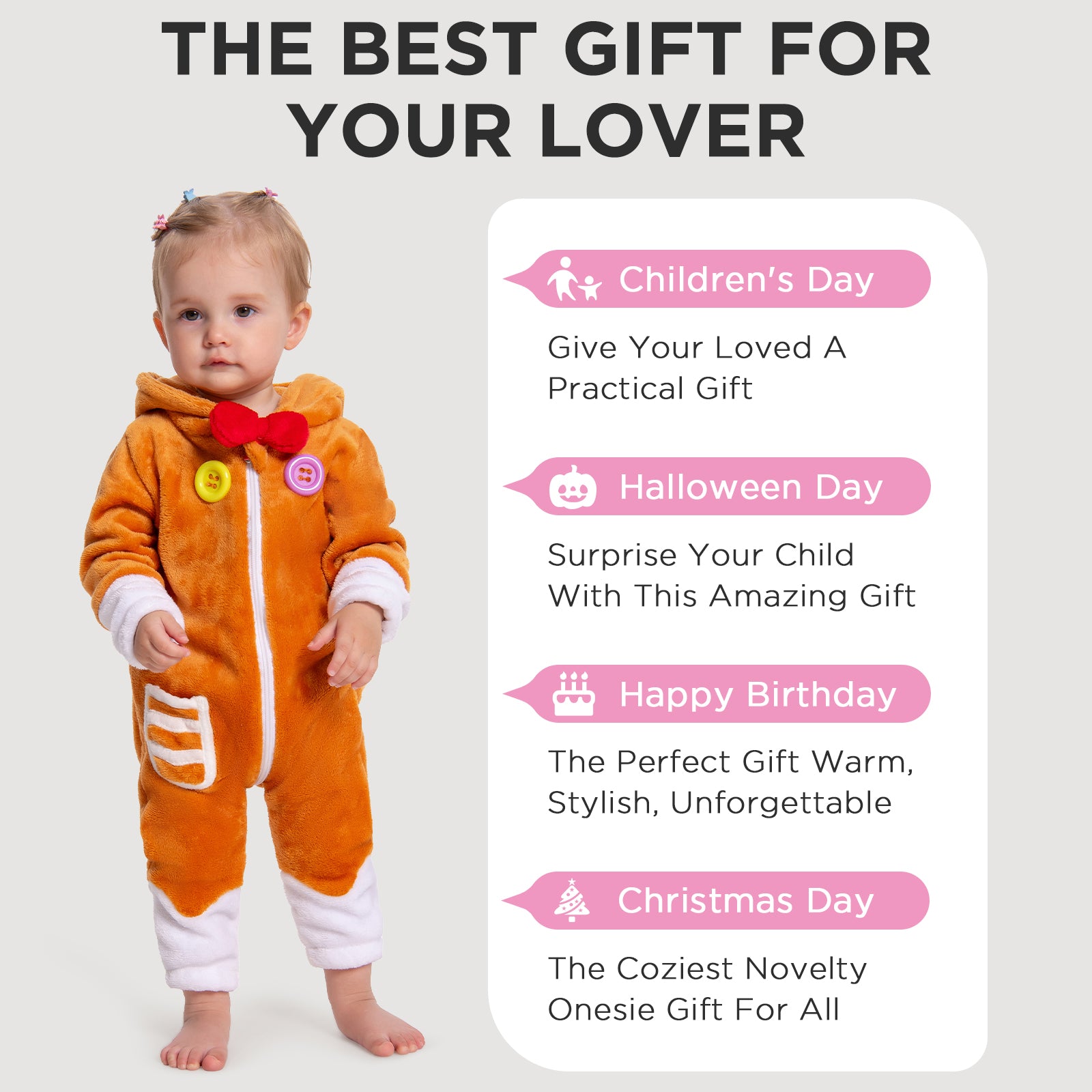 OLAOLA Baby Gingerbread Man Pajamas Animal Onesie Toddler Romper Plush Dress Up Infant Outfits Christmas Cosplay Costume
