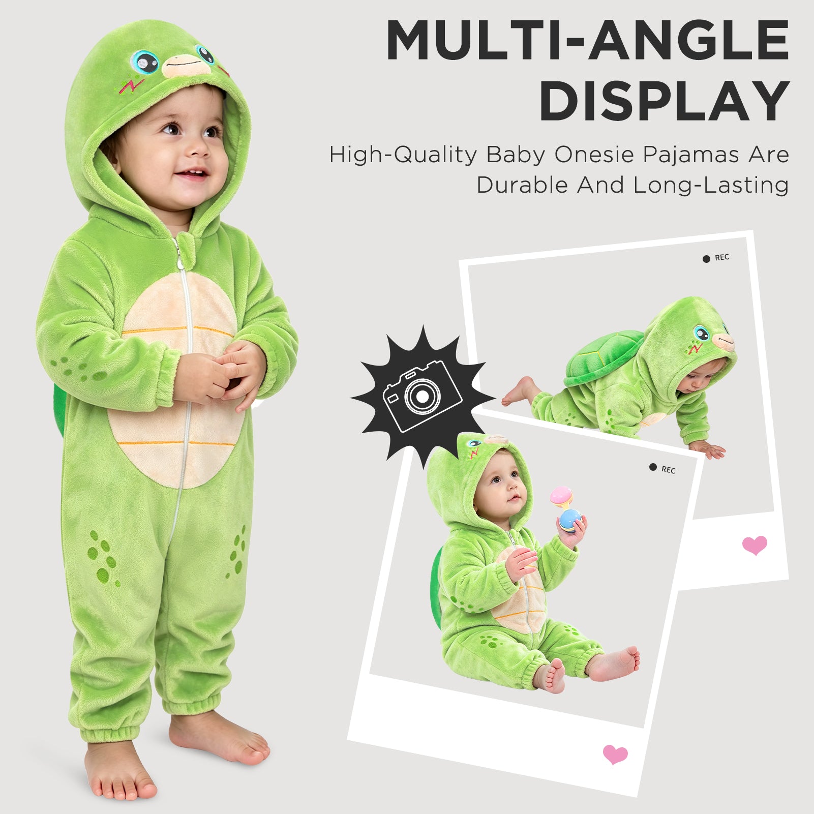 OLAOLA Baby Green Turtle Jumpsuit Animal Onesie Cozy Flannel Pajamas Plush Toddler Romper Infant Outfits Halloween Suit