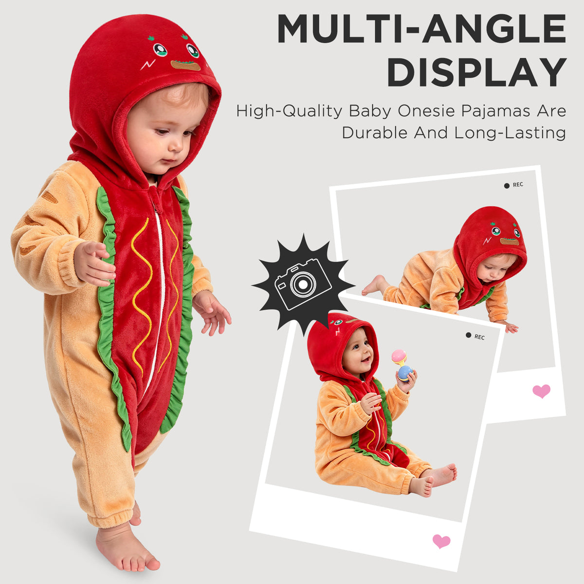 OLAOLA Baby Hot Dog Infant Jumpsuit Animal Costume Unisex Toddler Onesie Soft Cozy Flannel Halloween Cosplay Romper