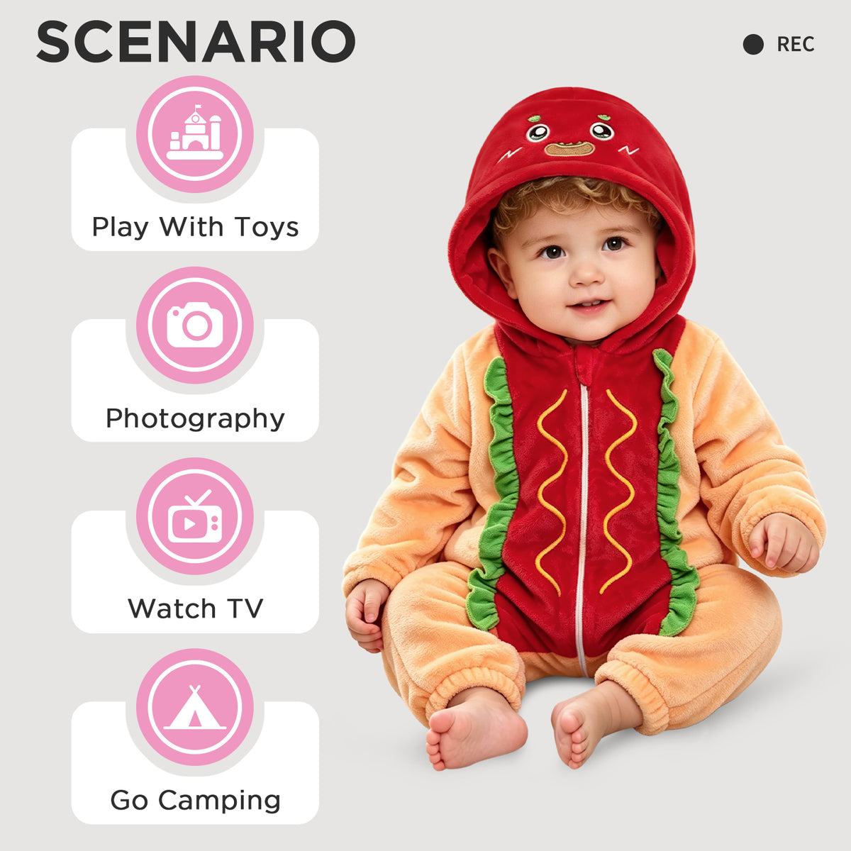 OLAOLA Baby Hot Dog Infant Jumpsuit Animal Costume Unisex Toddler Onesie Soft Cozy Flannel Halloween Cosplay Romper