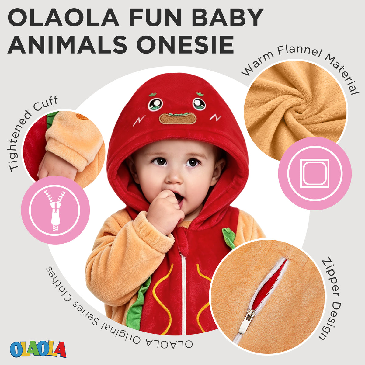 OLAOLA Baby Hot Dog Infant Jumpsuit Animal Costume Unisex Toddler Onesie Soft Cozy Flannel Halloween Cosplay Romper