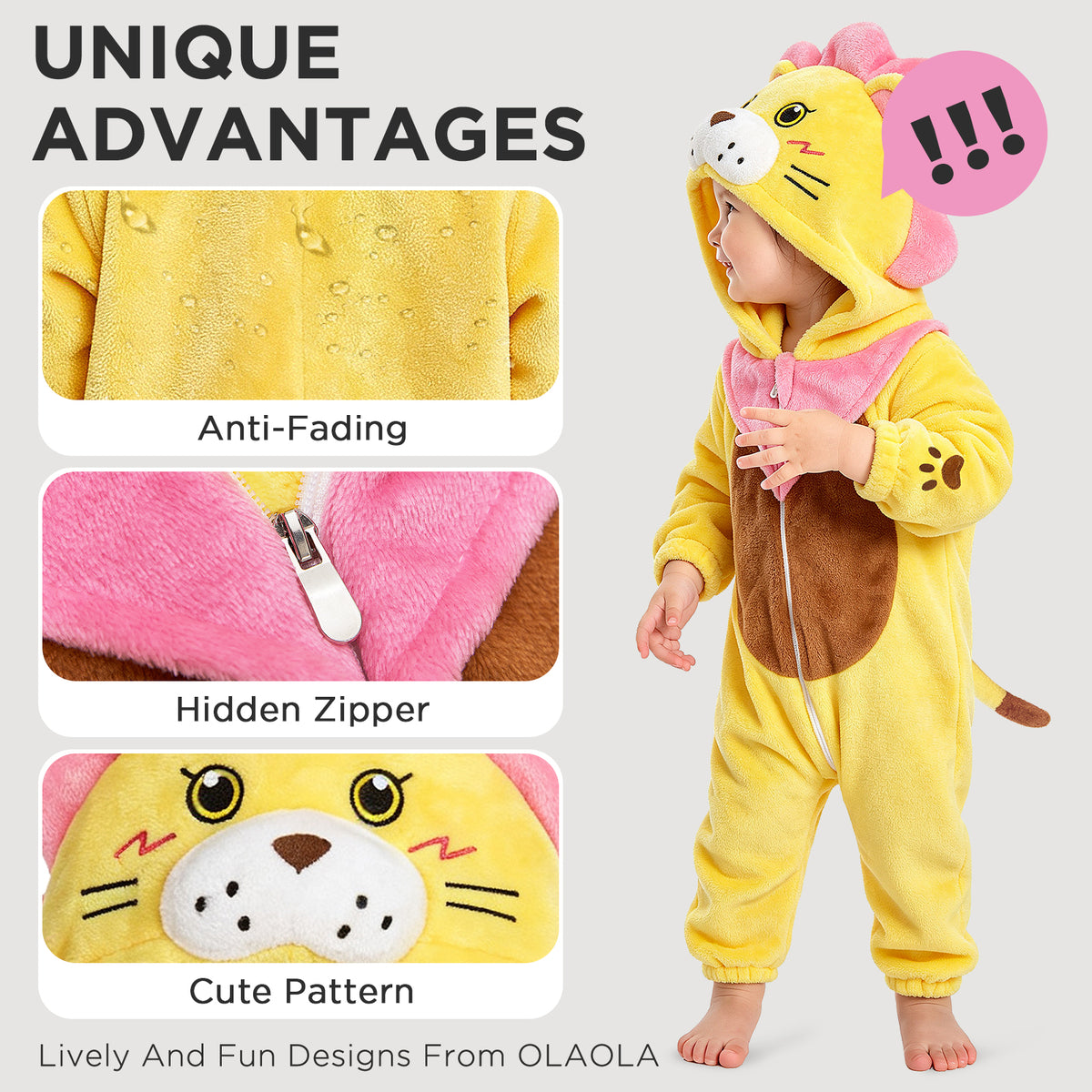 OLAOLA Baby Lion Jumpsuit Animal Onesie Cozy Flannel Pajamas Toddler Romper Plush Dress Up Infant Outfits Halloween Suit
