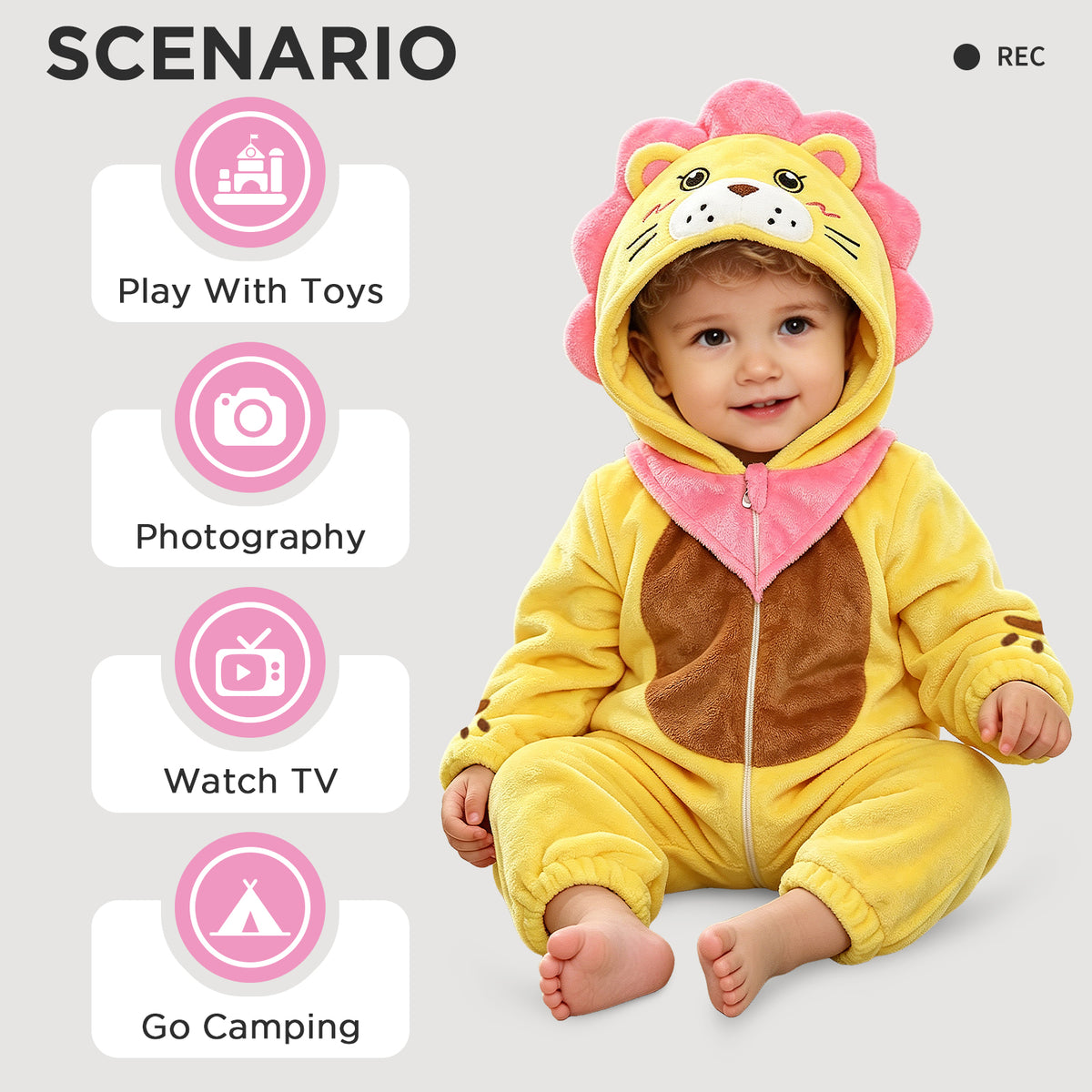 OLAOLA Baby Lion Jumpsuit Animal Onesie Cozy Flannel Pajamas Toddler Romper Plush Dress Up Infant Outfits Halloween Suit
