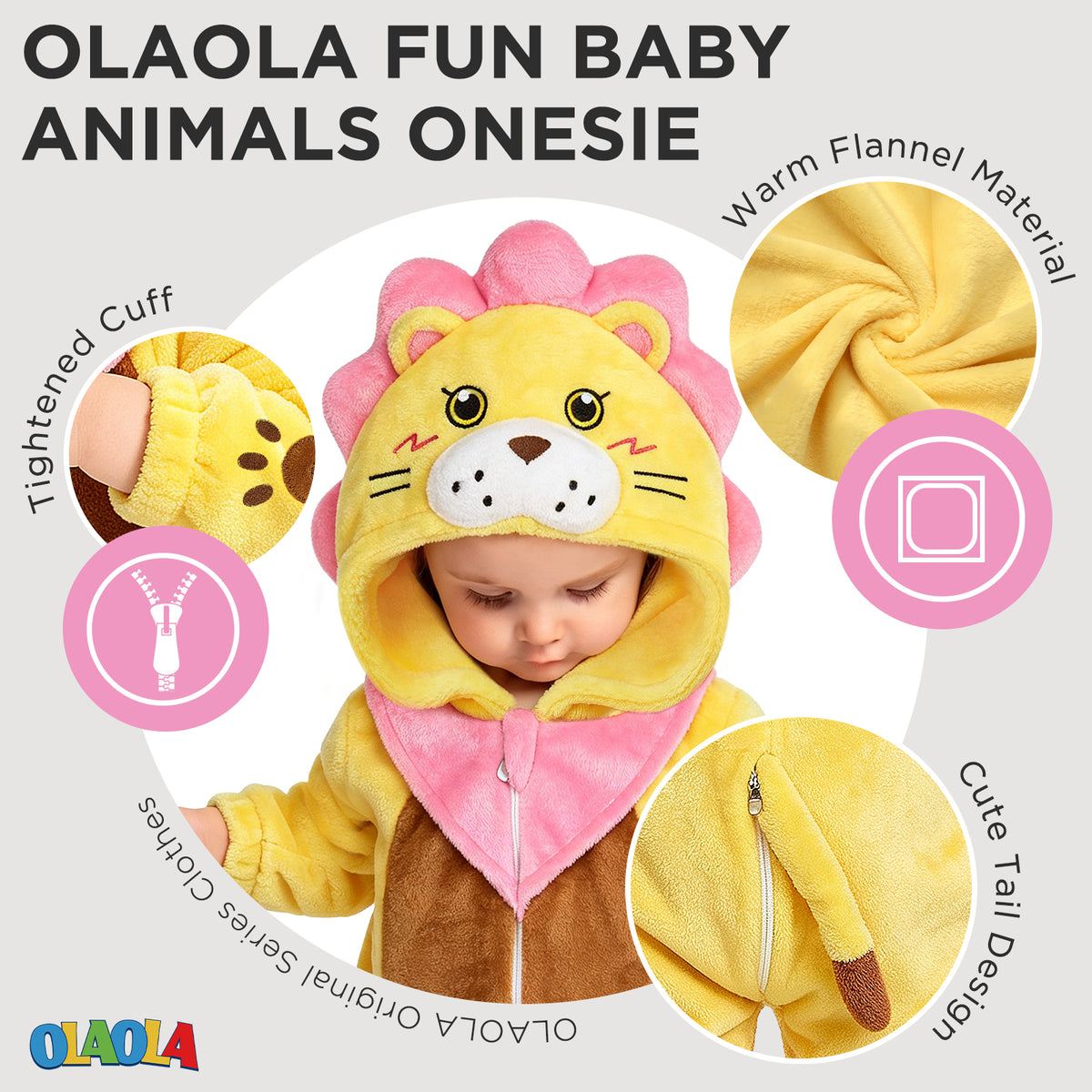 OLAOLA Baby Lion Jumpsuit Animal Onesie Cozy Flannel Pajamas Toddler Romper Plush Dress Up Infant Outfits Halloween Suit