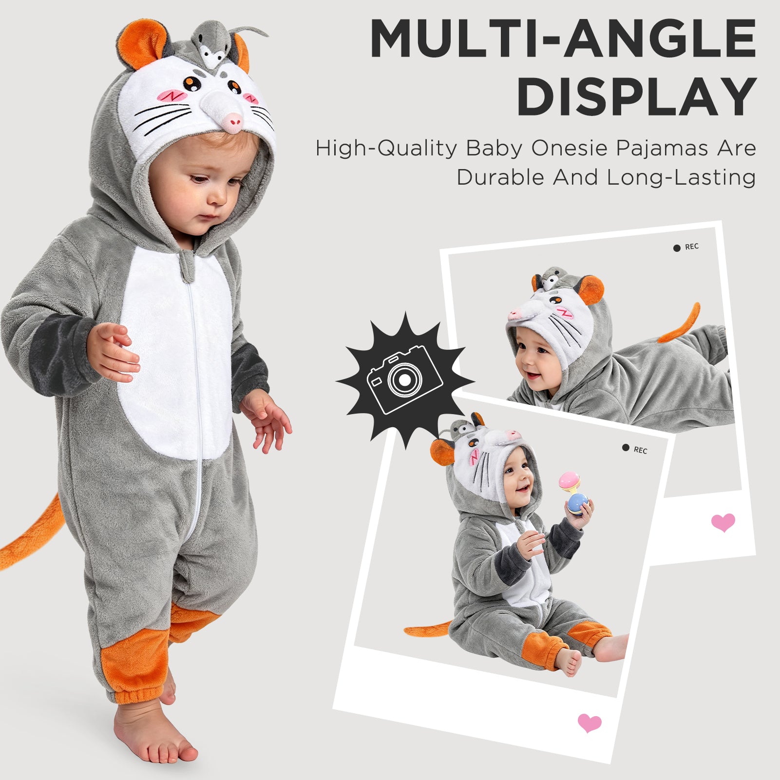 OLAOLA Baby Opossum Jumpsuit Pajamas Animal Onesie Toddler Romper Plush Dress Up Infant Outfits Halloween Suit