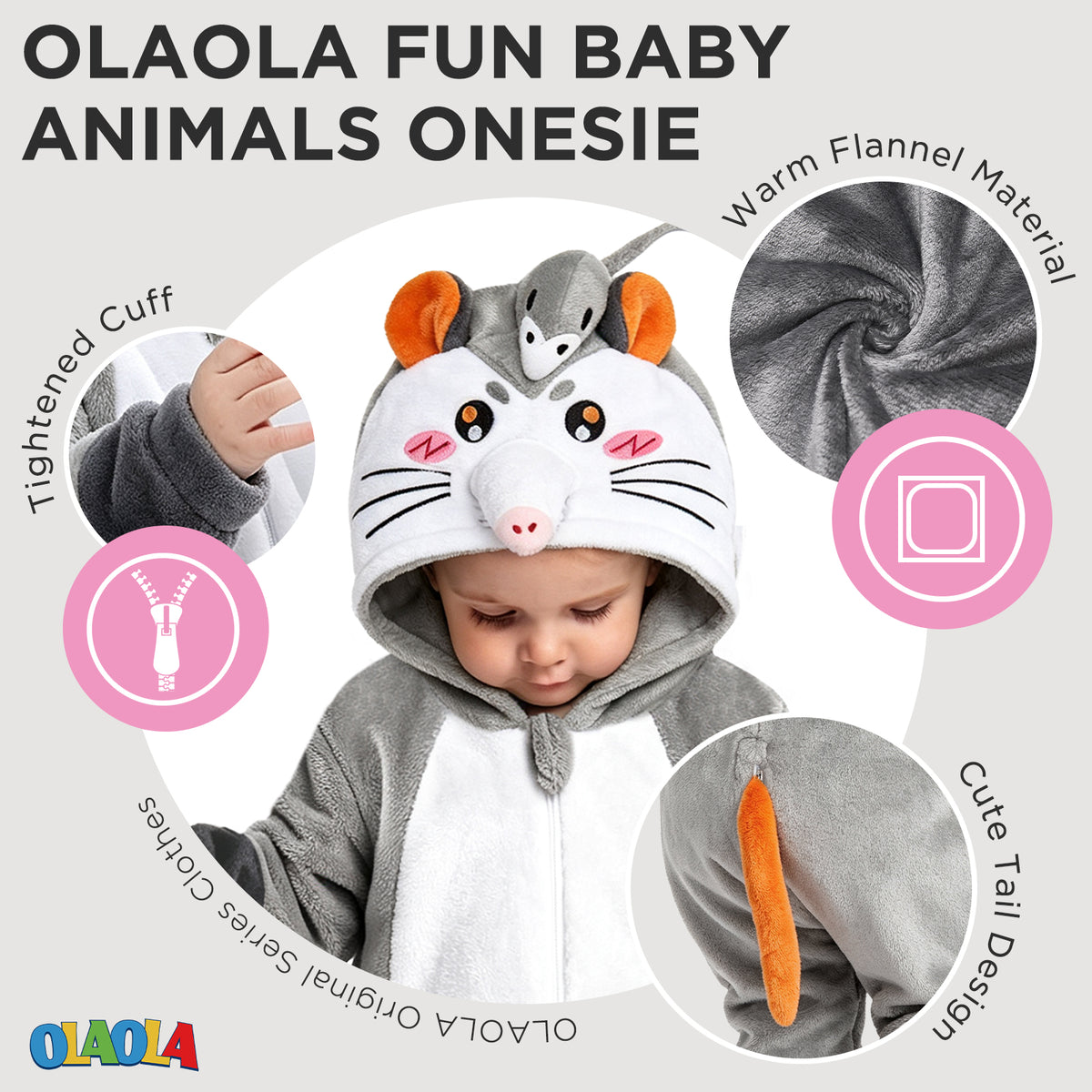 OLAOLA Baby Opossum Jumpsuit Pajamas Animal Onesie Toddler Romper Plush Dress Up Infant Outfits Halloween Suit
