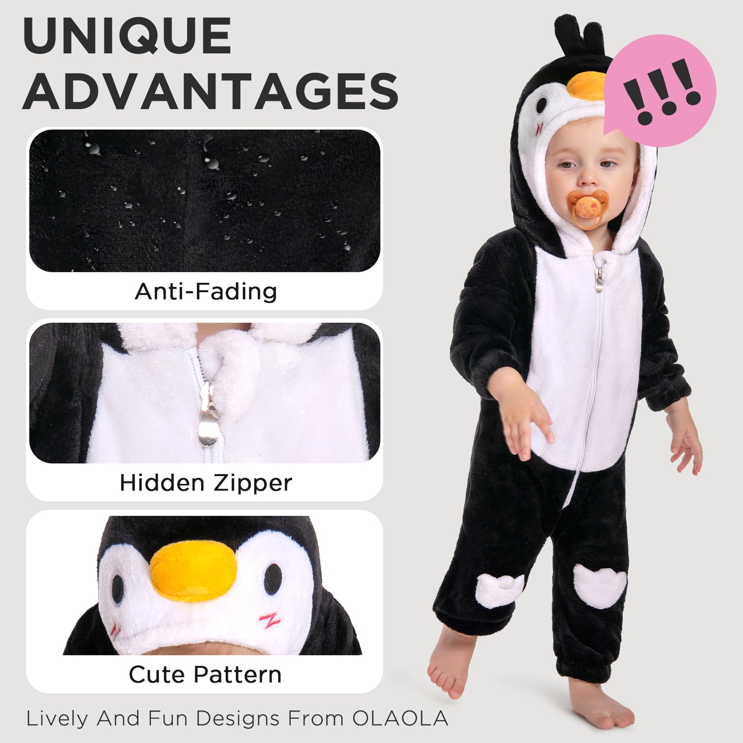 OLAOLA Baby Penguin Pajamas Animal Onesie Toddler Romper Plush Dress Up Infant Outfits Birthday Party Sleepwear