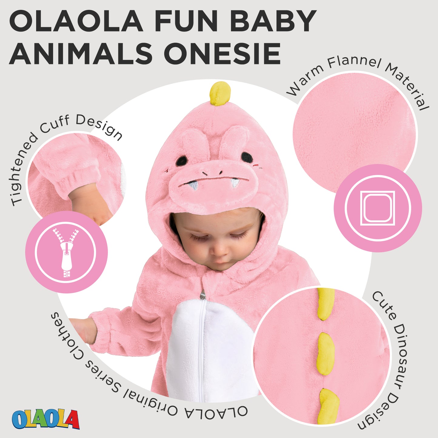 OLAOLA Baby Pink Dinosaur Pajamas Animal Onesie Toddler Romper Plush Dress Up Infant Outfits Halloween Suit