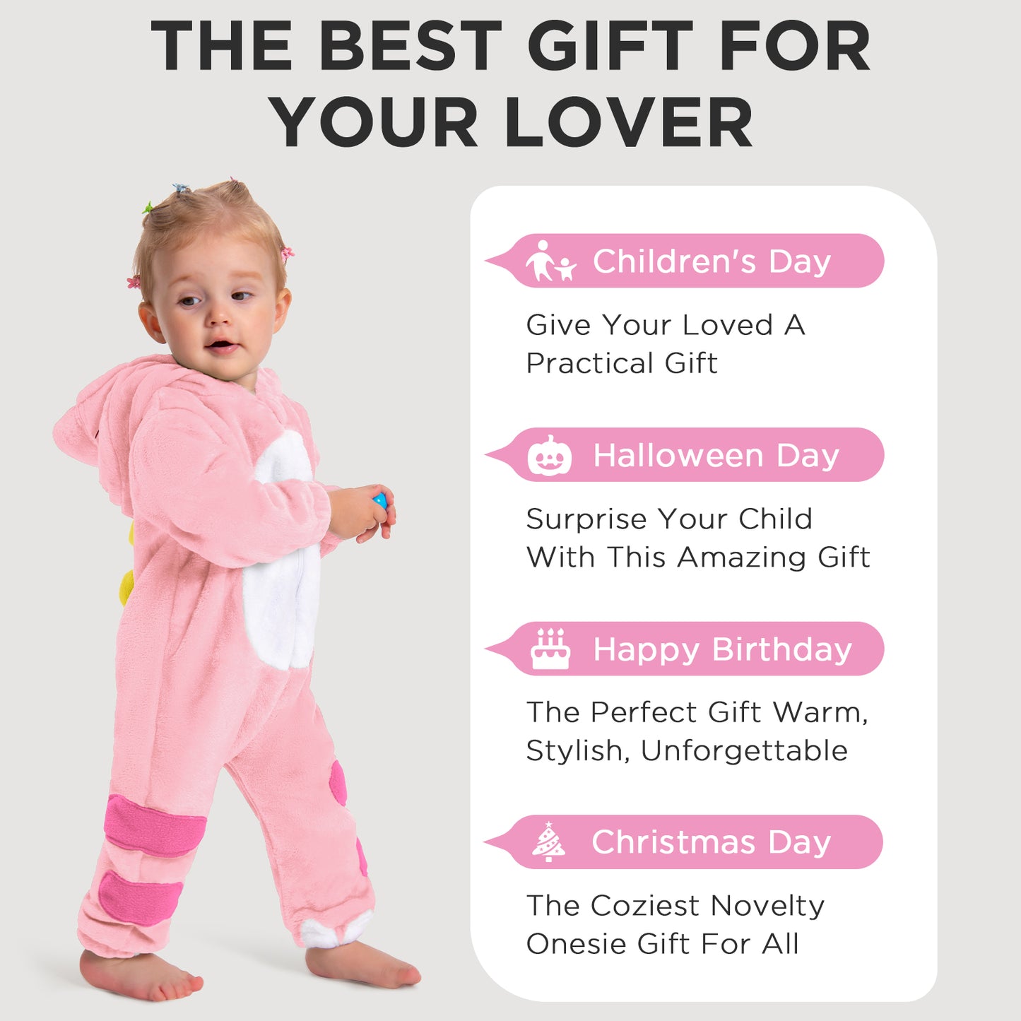 OLAOLA Baby Pink Dinosaur Pajamas Animal Onesie Toddler Romper Plush Dress Up Infant Outfits Halloween Suit