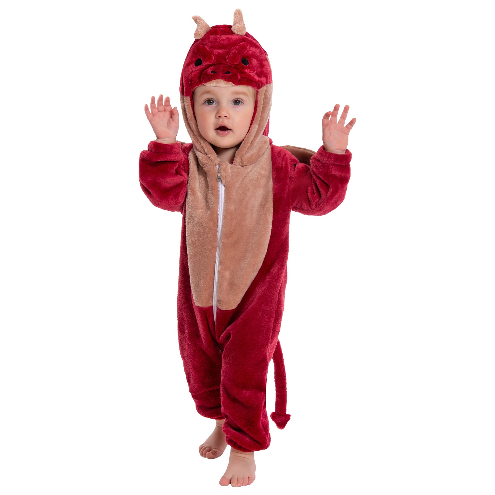 OLAOLA Baby Red Dragon Pajamas Animal Onesie Toddler Romper Plush Dress Up Infant Outfits Halloween Christmas Cosplay Costume