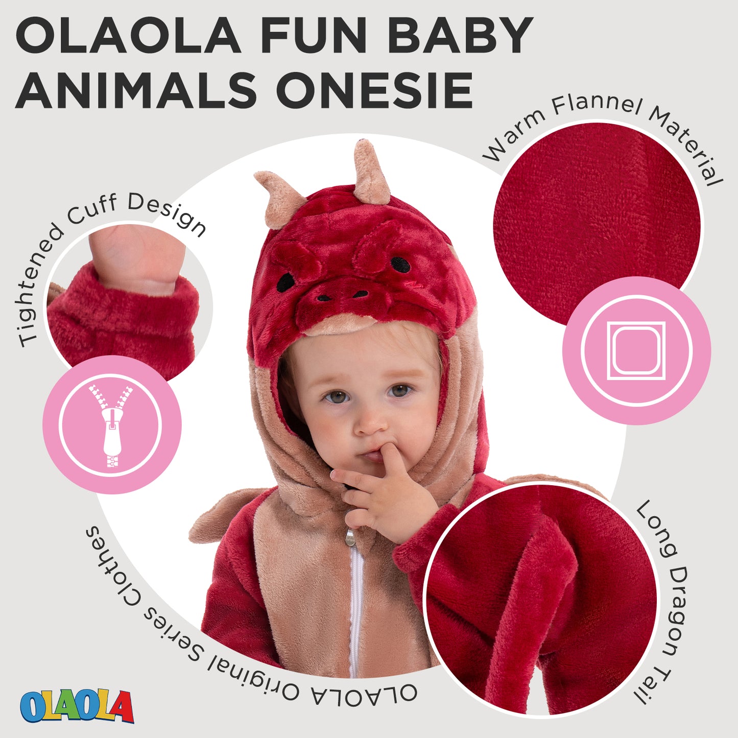 OLAOLA Baby Red Dragon Pajamas Animal Onesie Toddler Romper Plush Dress Up Infant Outfits Halloween Christmas Cosplay Costume