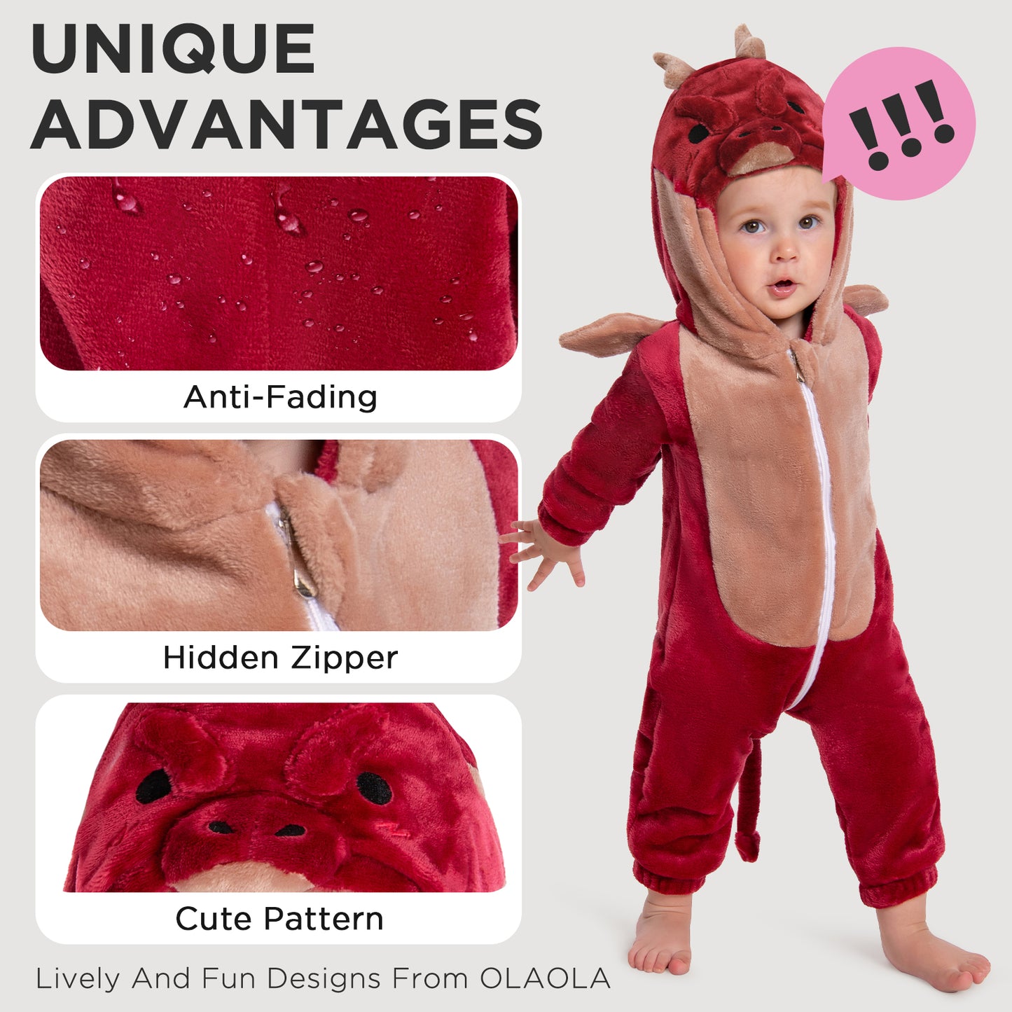 OLAOLA Baby Red Dragon Pajamas Animal Onesie Toddler Romper Plush Dress Up Infant Outfits Halloween Christmas Cosplay Costume