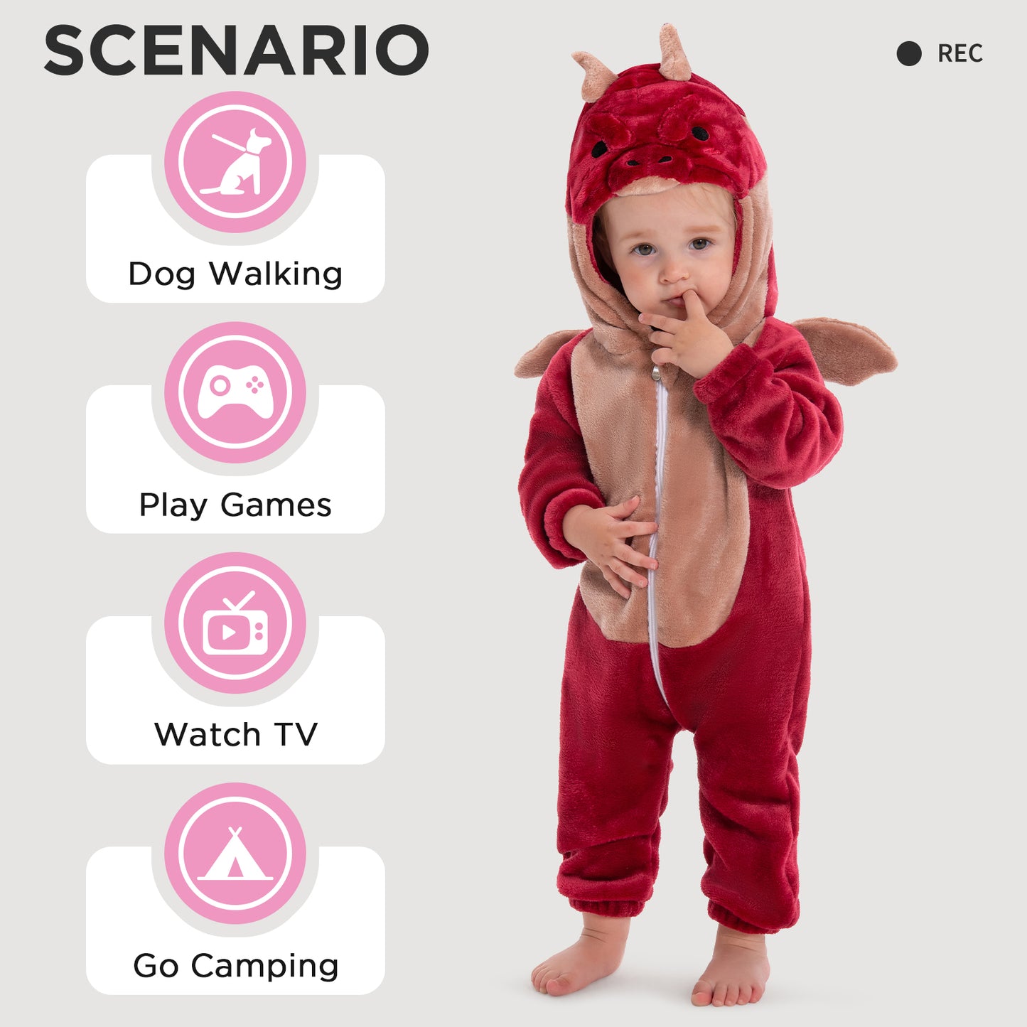 OLAOLA Baby Red Dragon Pajamas Animal Onesie Toddler Romper Plush Dress Up Infant Outfits Halloween Christmas Cosplay Costume