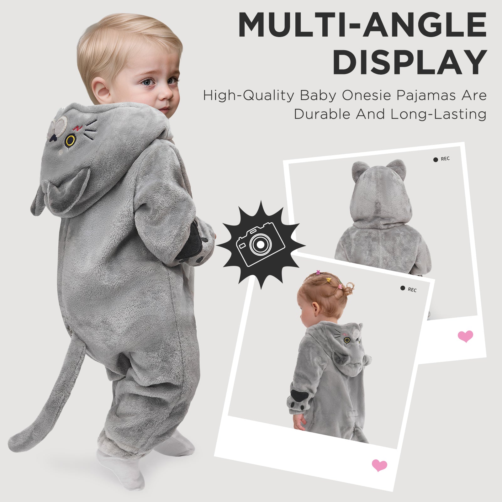 OLAOLA Baby's Cat Animal Onesie Plush Soft Flannel Warm Home Pet Pajamas One-Piece Sleepwear
