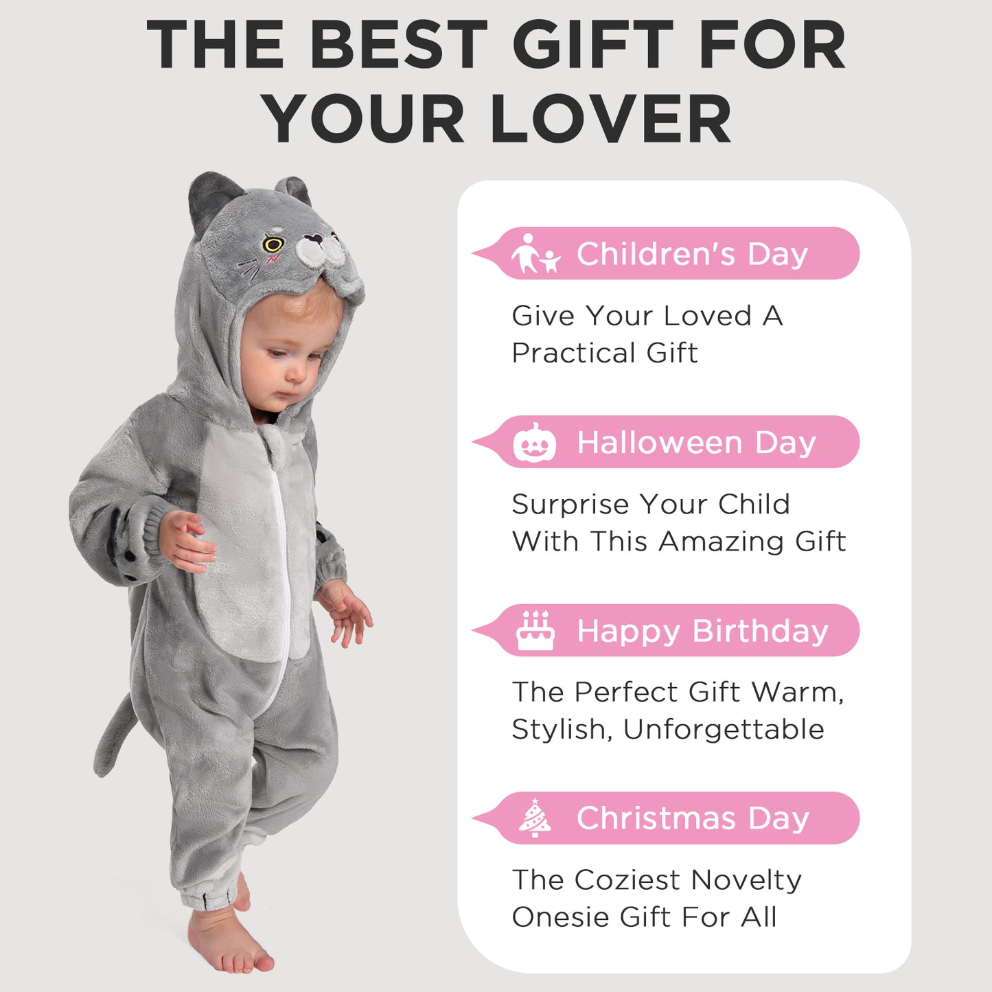 OLAOLA Baby's Cat Animal Onesie Plush Soft Flannel Warm Home Pet Pajamas One-Piece Sleepwear