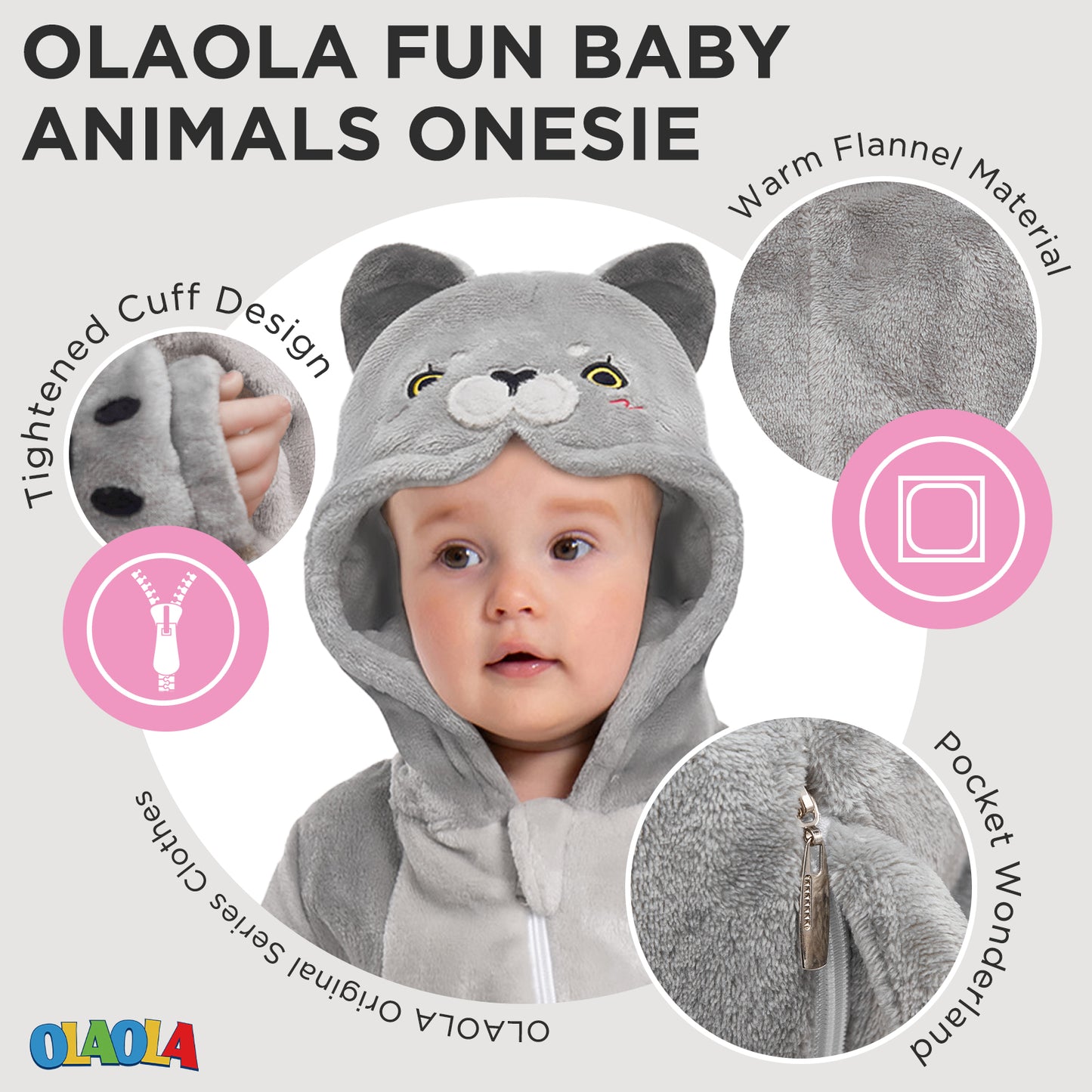 OLAOLA Baby's Cat Animal Onesie Plush Soft Flannel Warm Home Pet Pajamas One-Piece Sleepwear