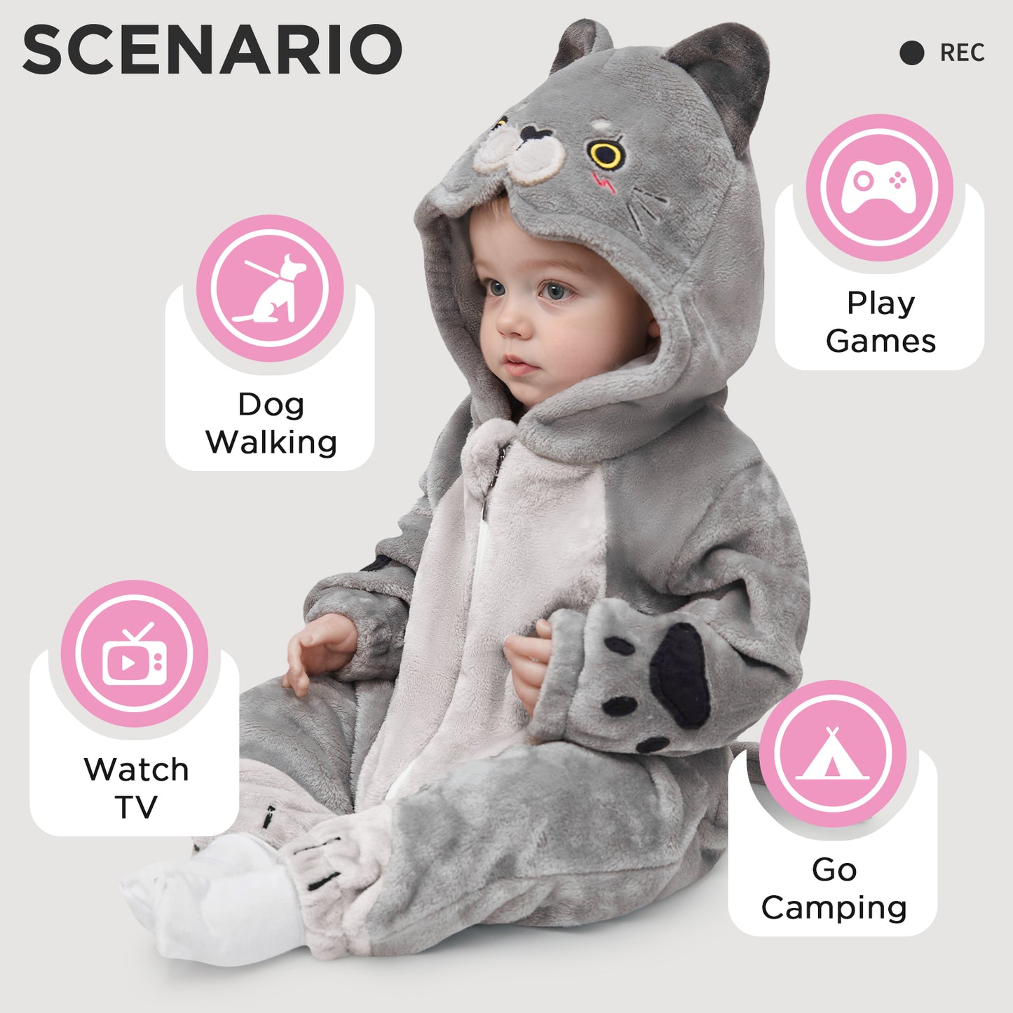 OLAOLA Baby's Cat Animal Onesie Plush Soft Flannel Warm Home Pet Pajamas One-Piece Sleepwear