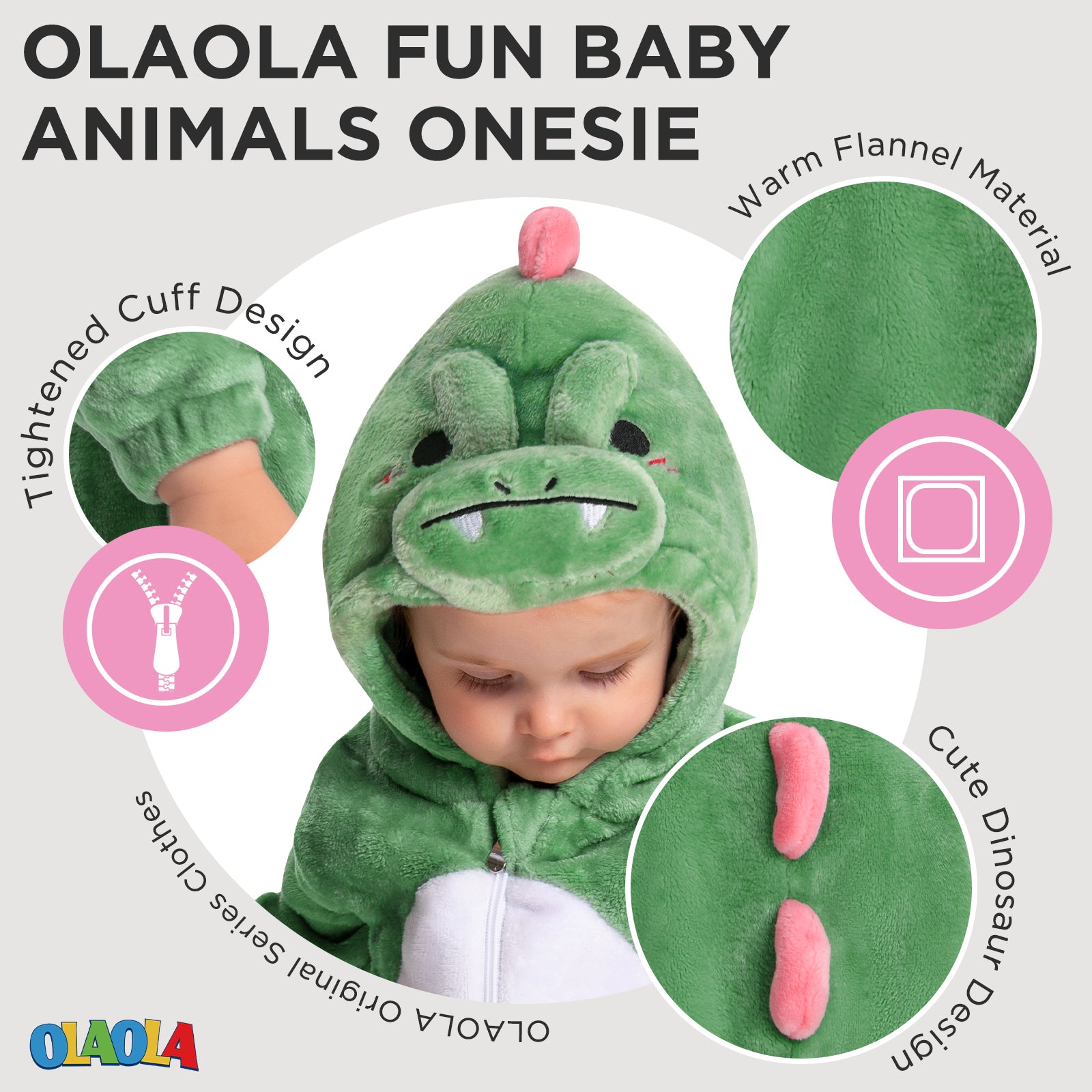 OLAOLA Baby's Dinosaur Animal Onesie Plush Soft Flannel Warm Home Pajamas One-Piece Sleepwear