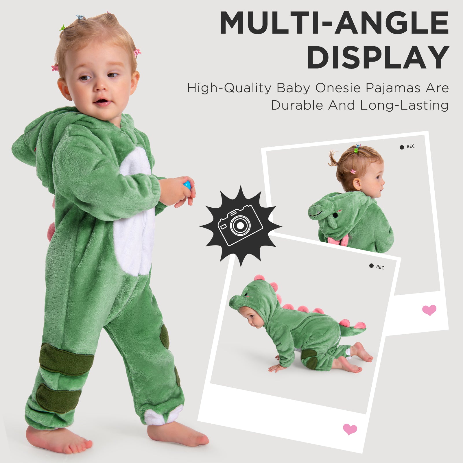 OLAOLA Baby's Dinosaur Animal Onesie Plush Soft Flannel Warm Home Pajamas One-Piece Sleepwear Toddler Romper
