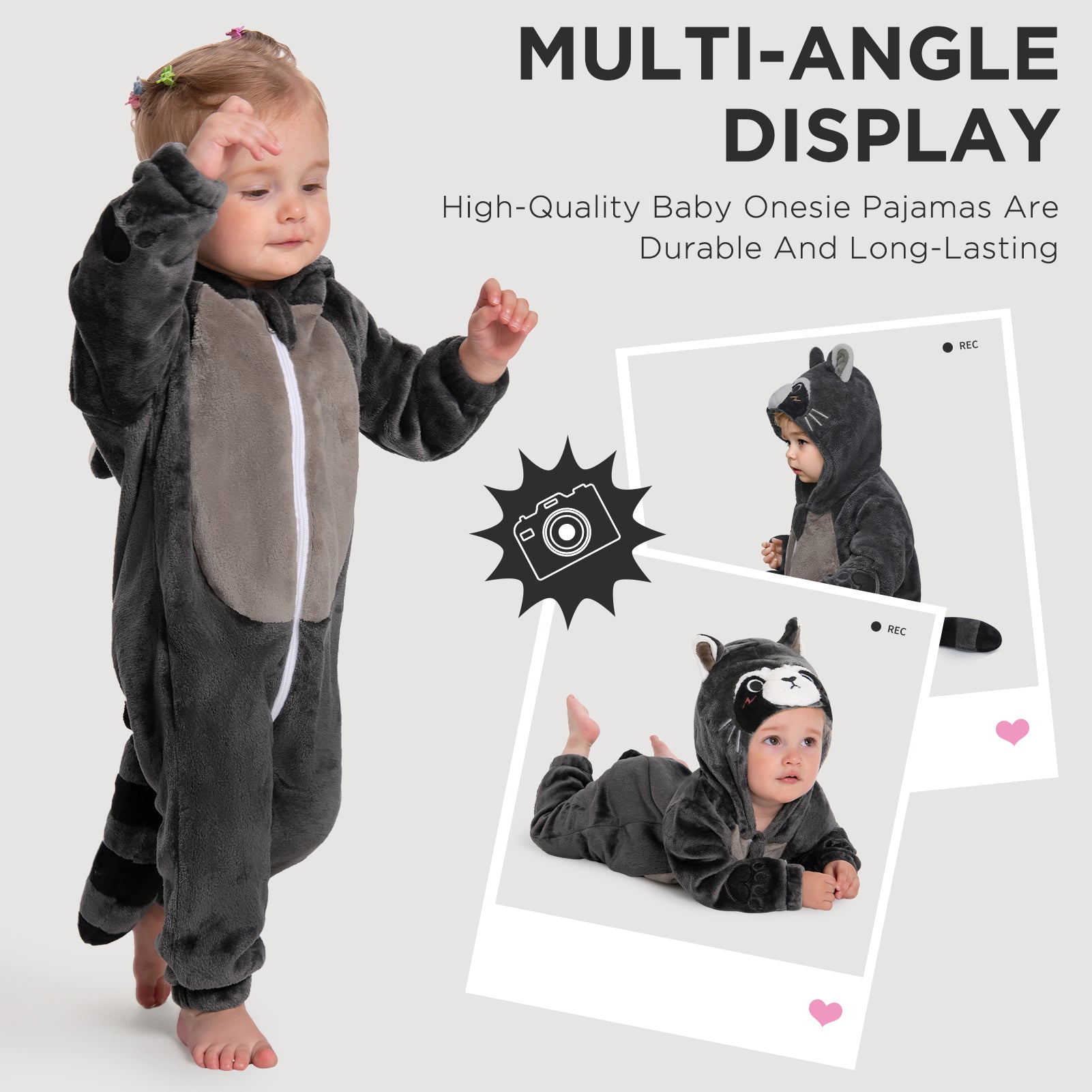OLAOLA Baby's Raccoon Animal Onesie Plush Soft Flannel Toddler Romper Warm Home Pajamas One-Piece Sleepwear