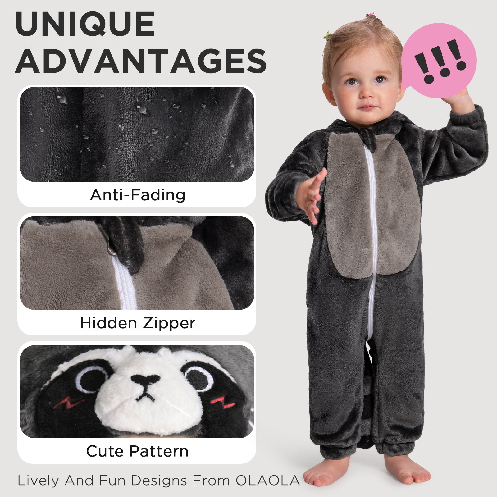 OLAOLA Baby's Raccoon Animal Onesie Plush Soft Flannel Toddler Romper Warm Home Pajamas One-Piece Sleepwear