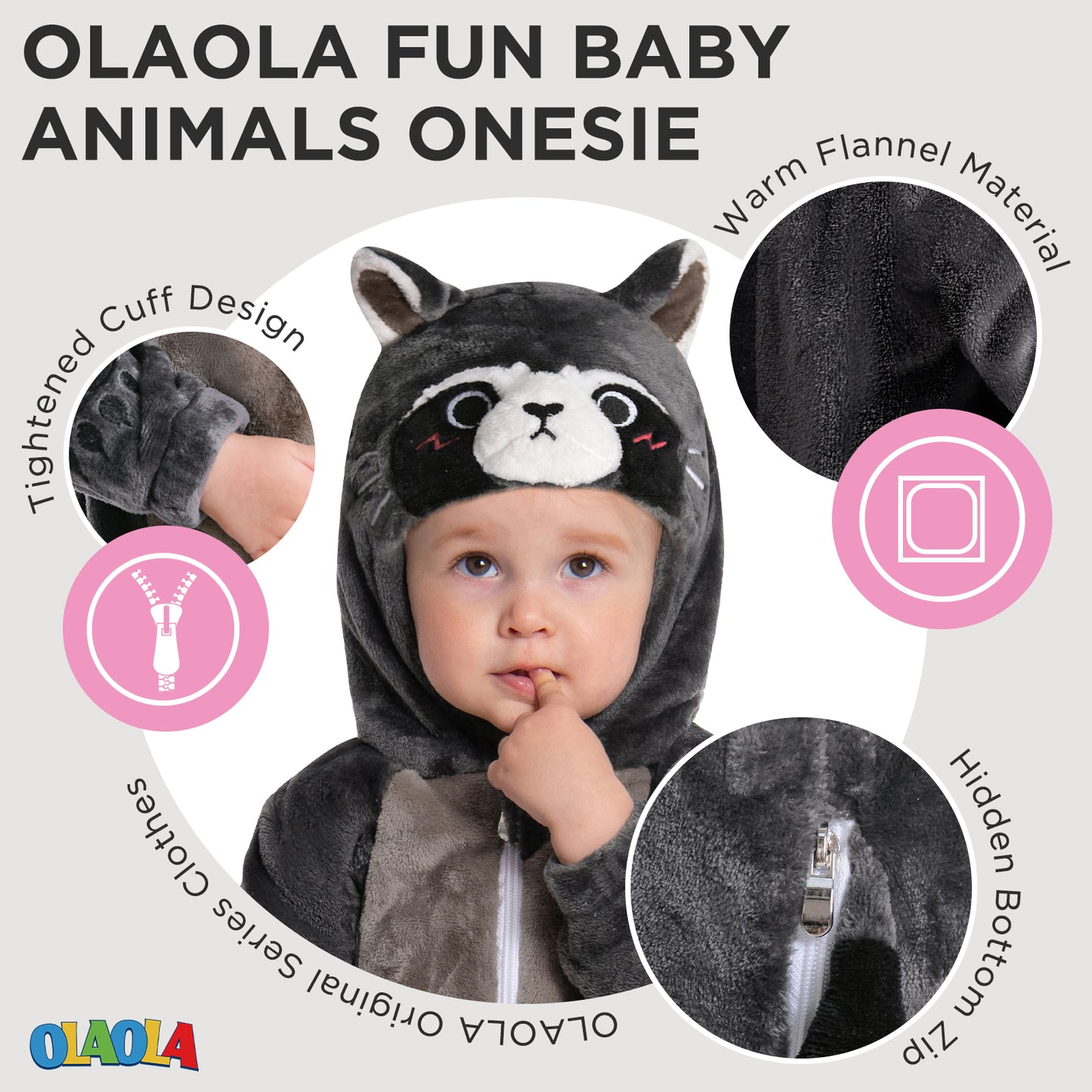 OLAOLA Baby's Raccoon Animal Onesie Plush Soft Flannel Toddler Romper Warm Home Pajamas One-Piece Sleepwear