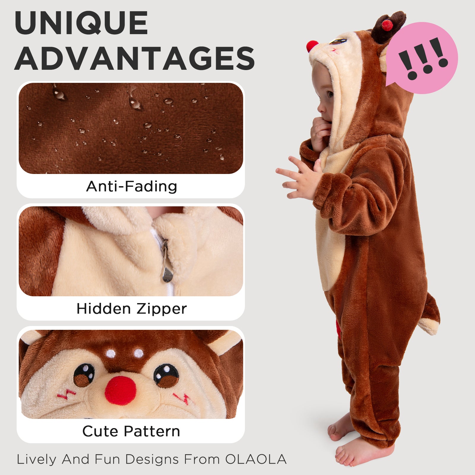 OLAOLA Baby's Reindeer Toddler Romper Animal Onesie Christmas Plush Soft Flannel Warm Home Pajamas One-Piece Sleepwear