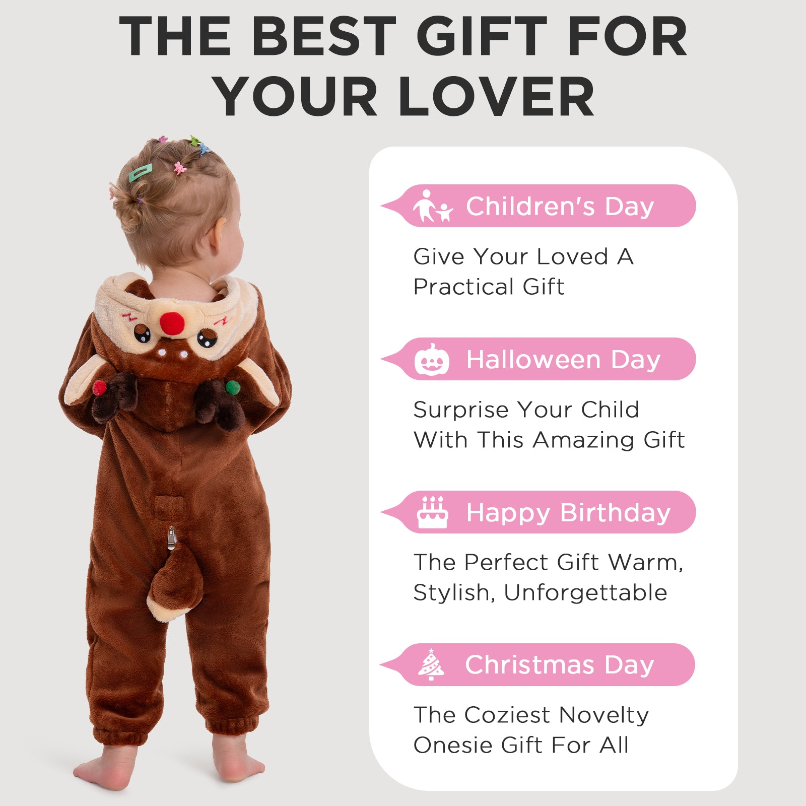 OLAOLA Baby's Reindeer Toddler Romper Animal Onesie Christmas Plush Soft Flannel Warm Home Pajamas One-Piece Sleepwear