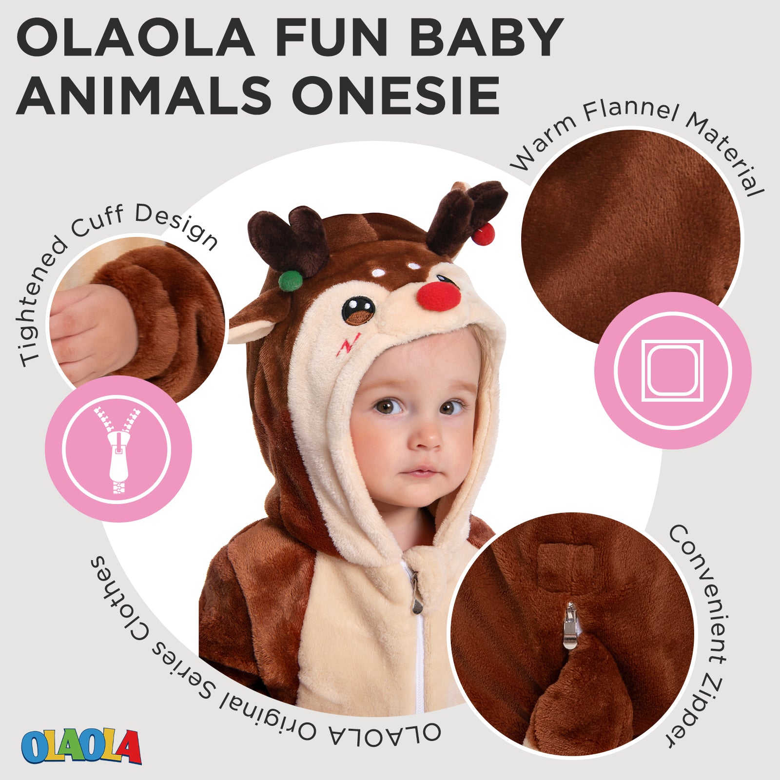 OLAOLA Baby's Reindeer Toddler Romper Animal Onesie Christmas Plush Soft Flannel Warm Home Pajamas One-Piece Sleepwear