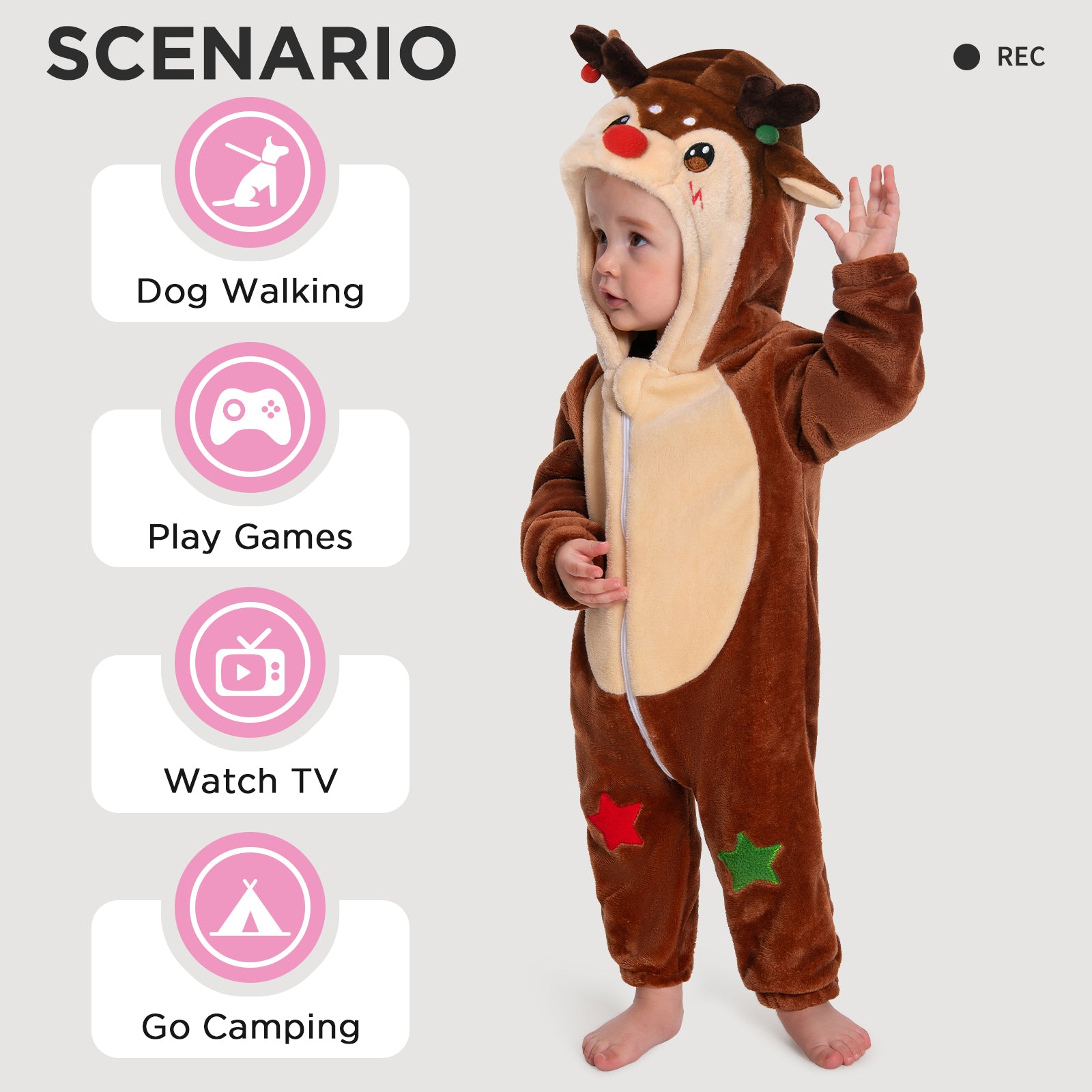 OLAOLA Baby's Reindeer Toddler Romper Animal Onesie Christmas Plush Soft Flannel Warm Home Pajamas One-Piece Sleepwear