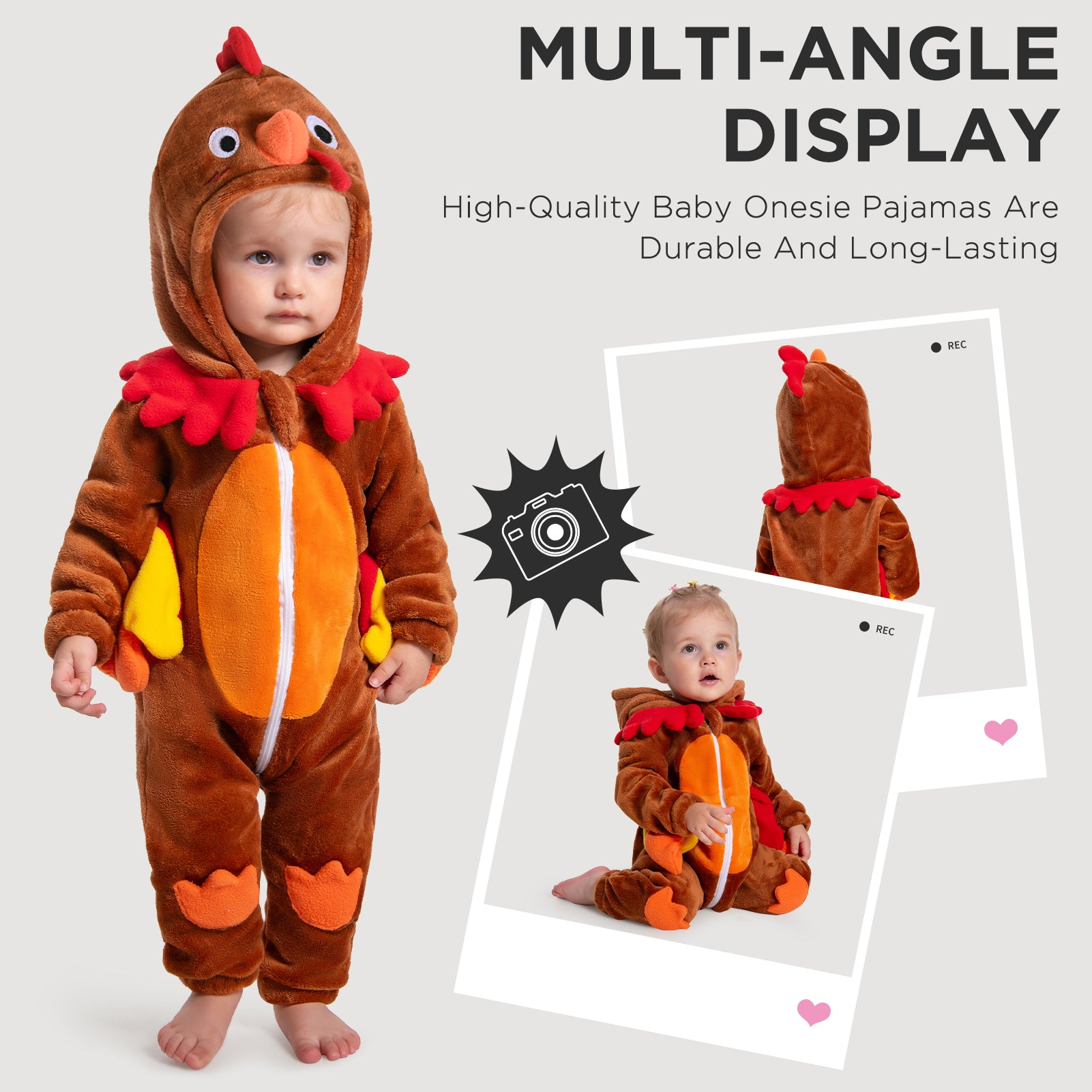 OLAOLA Baby's Turkey Animal Onesie Plush Soft Flannel Toddler Romper Warm Home Pajamas One-Piece Sleepwear
