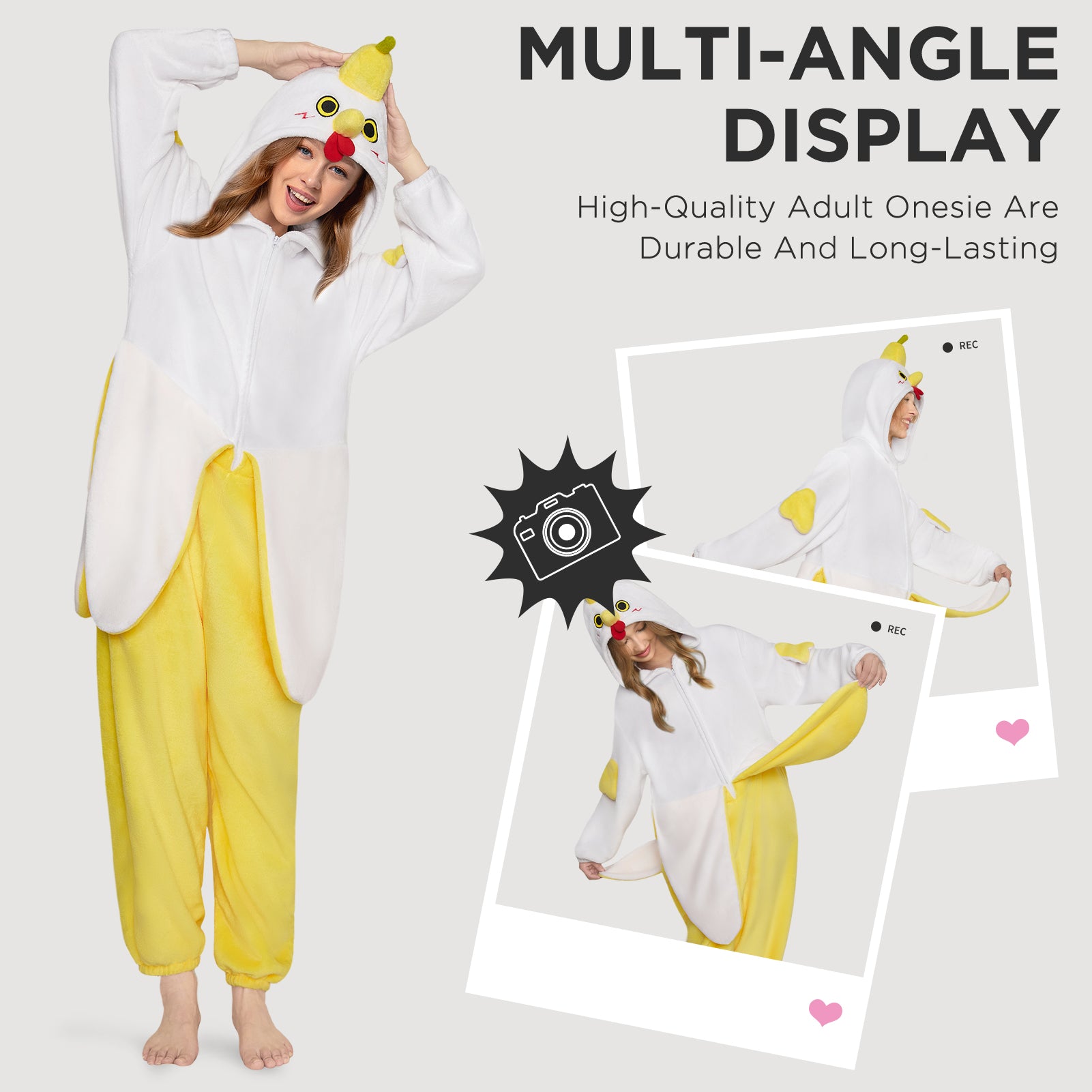 OLAOLA Banana Chicken Animal Onesie Cozy Flannel Pajamas Plush One Piece Cosplay Sleepwear Halloween Christmas Costume