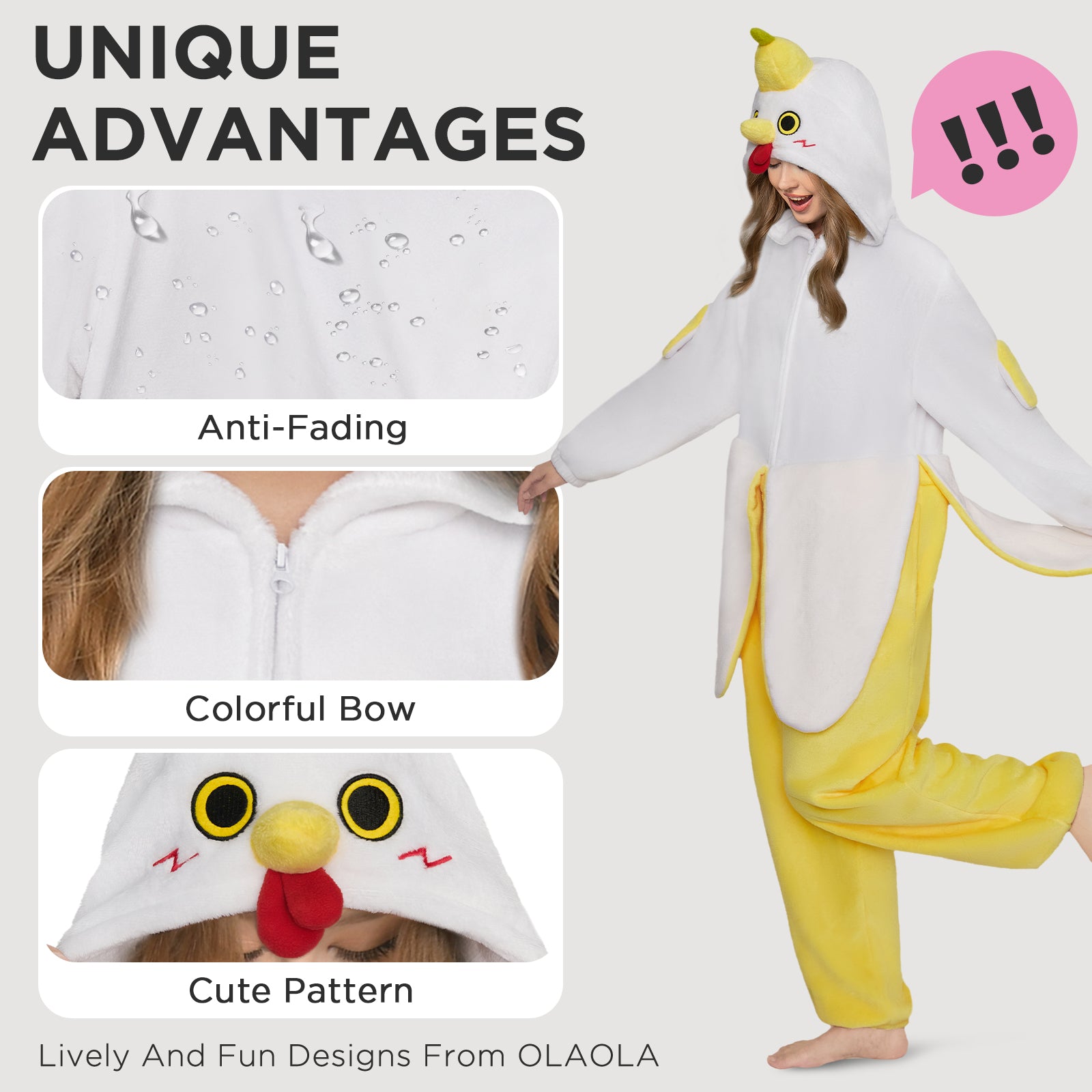 OLAOLA Banana Chicken Animal Onesie Cozy Flannel Pajamas Plush One Piece Cosplay Sleepwear Halloween Christmas Costume