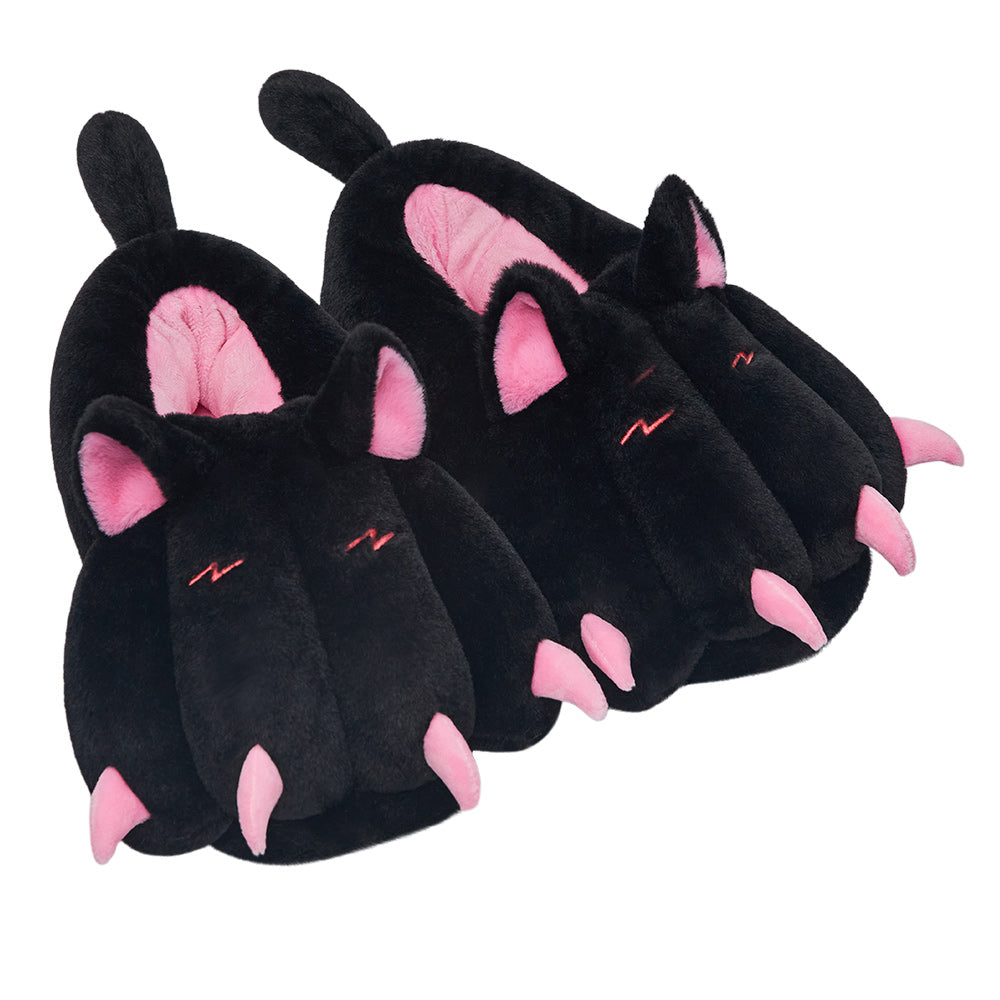 OLAOLA Black Cat Paw Slippers Warm Plush Animal Indoor Non-slip Home Fluffy Thick Bottom Shoes Gifts For Birthday Christmas