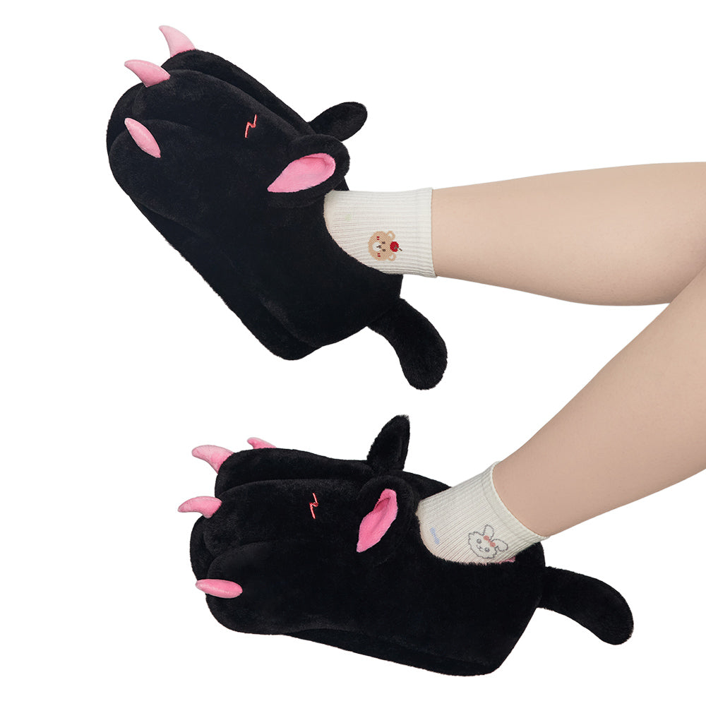 OLAOLA Black Cat Paw Slippers Warm Plush Animal Indoor Non-slip Home Fluffy Thick Bottom Shoes Gifts For Birthday Christmas