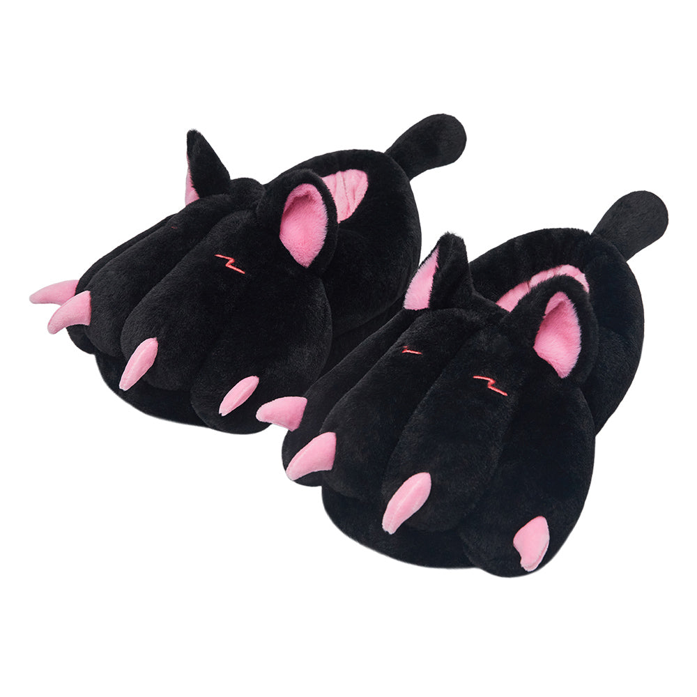 OLAOLA Black Cat Paw Slippers Warm Plush Animal Indoor Non-slip Home Fluffy Thick Bottom Shoes Gifts For Birthday Christmas