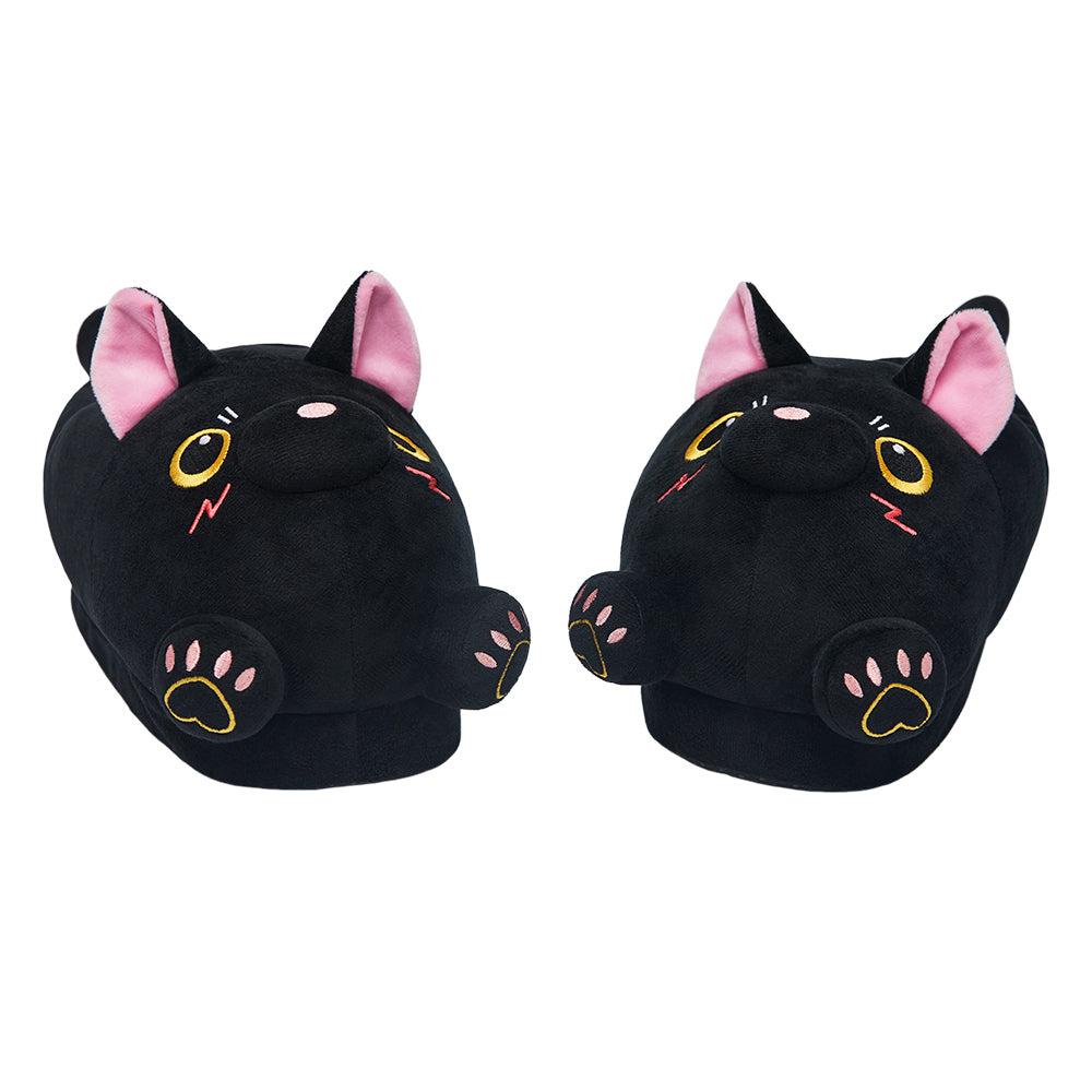 OLAOLA Black Cat Slippers Warm Plush Animal Indoor Non-slip Home Fluffy Thick Bottom Shoes Gifts